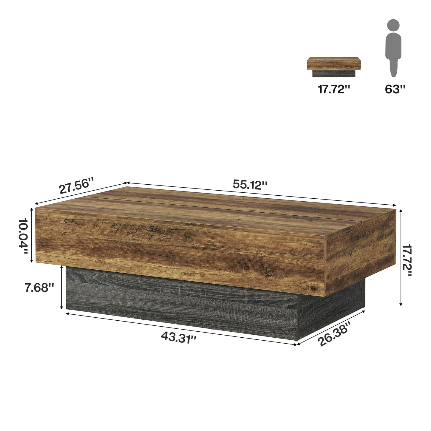 Tribesigns Modern Black Coffee Table, 55-Inch Rectangle Wooden Tea Table, Large Center Table for Living Room, Reception Room