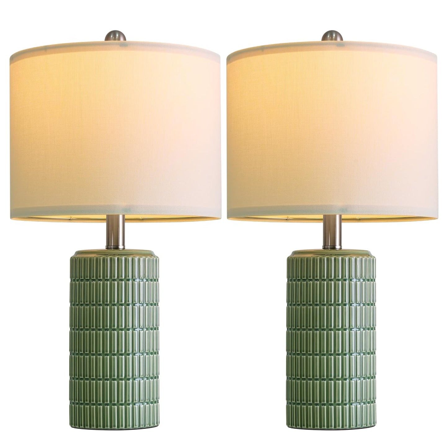 PoKat 20.75" Small Modern Ceramic Table Lamps Set of 2 for Bedroom, White Bedside Lamps for Night Stands, Farmhouse Desk Decor Gift Nightstand Table Lamps for Living Room End Table Beige