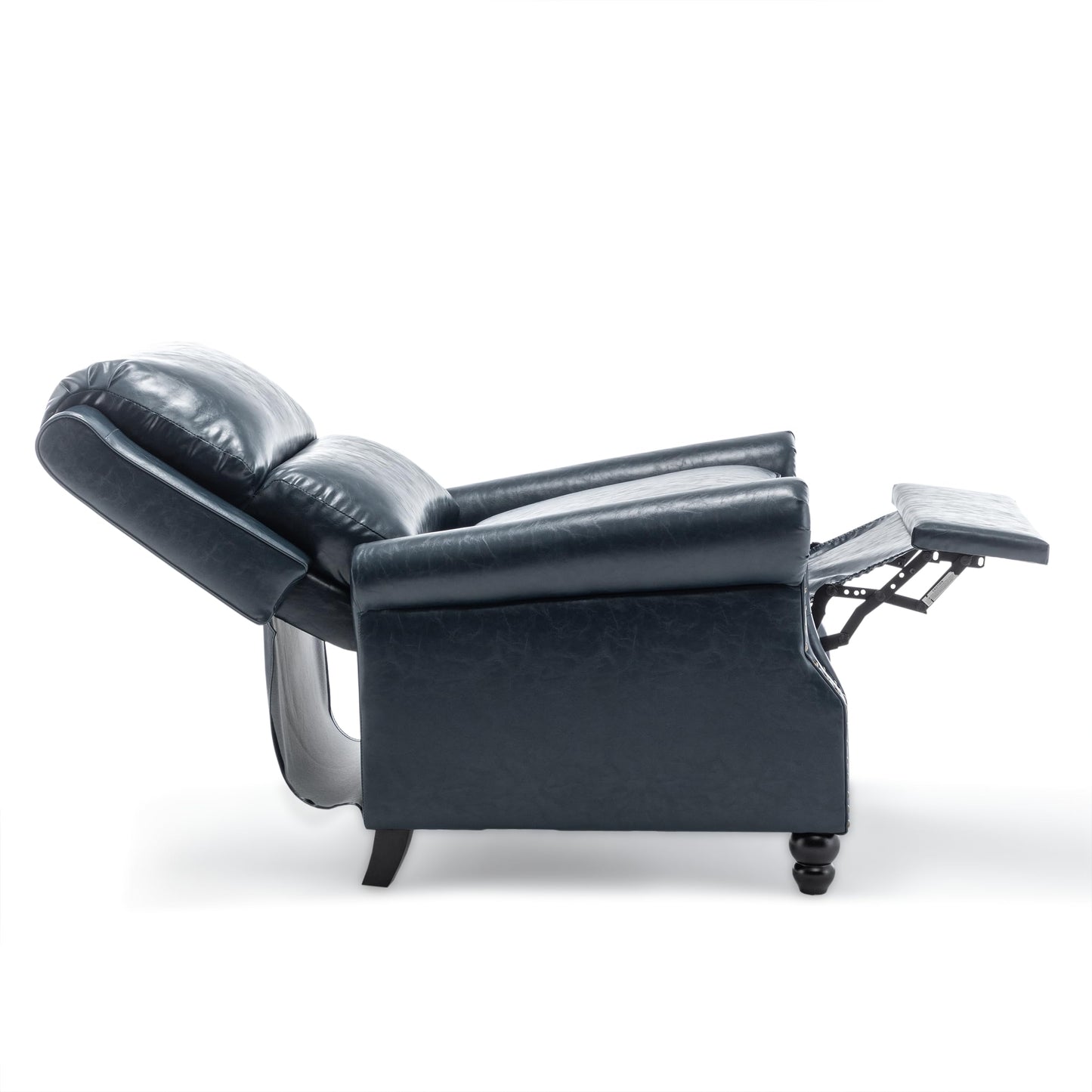 Pushback Recliner Chairs Set of 2, Comfy Fabric Wingback Recliner Chair, Upholstered Armchair Push Back Recliner with Wood Legs, Rivet Trim Accent Chair for Living Room, Bedroom, Blue Stripe