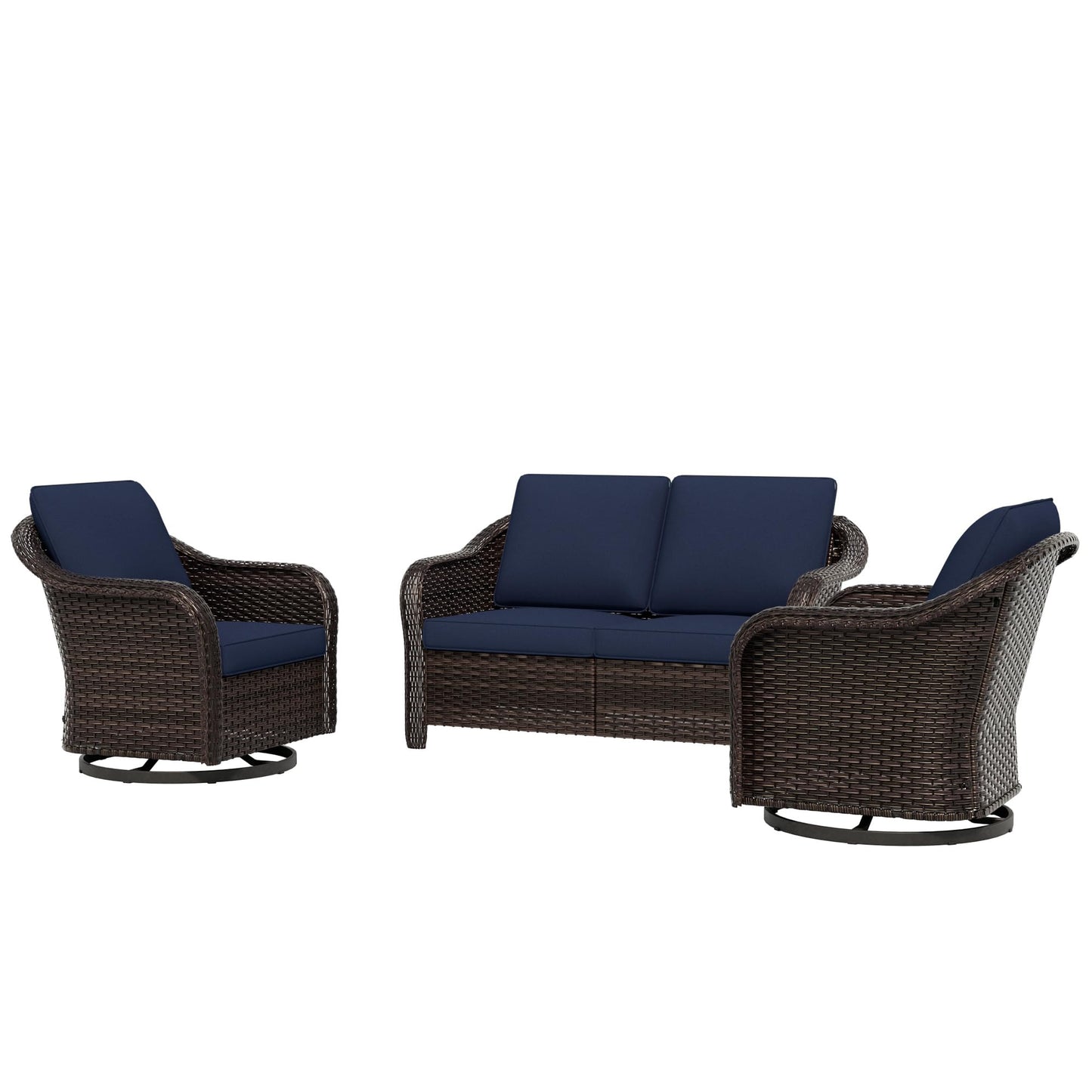 55 inch Outdoor Wicker 2 Seater Sofa, All-Weather Use Patio Rattan Loveseat with Seat and Back Cushion, Ideal for Porch, Backyard, Balcony, Poolside, Blue