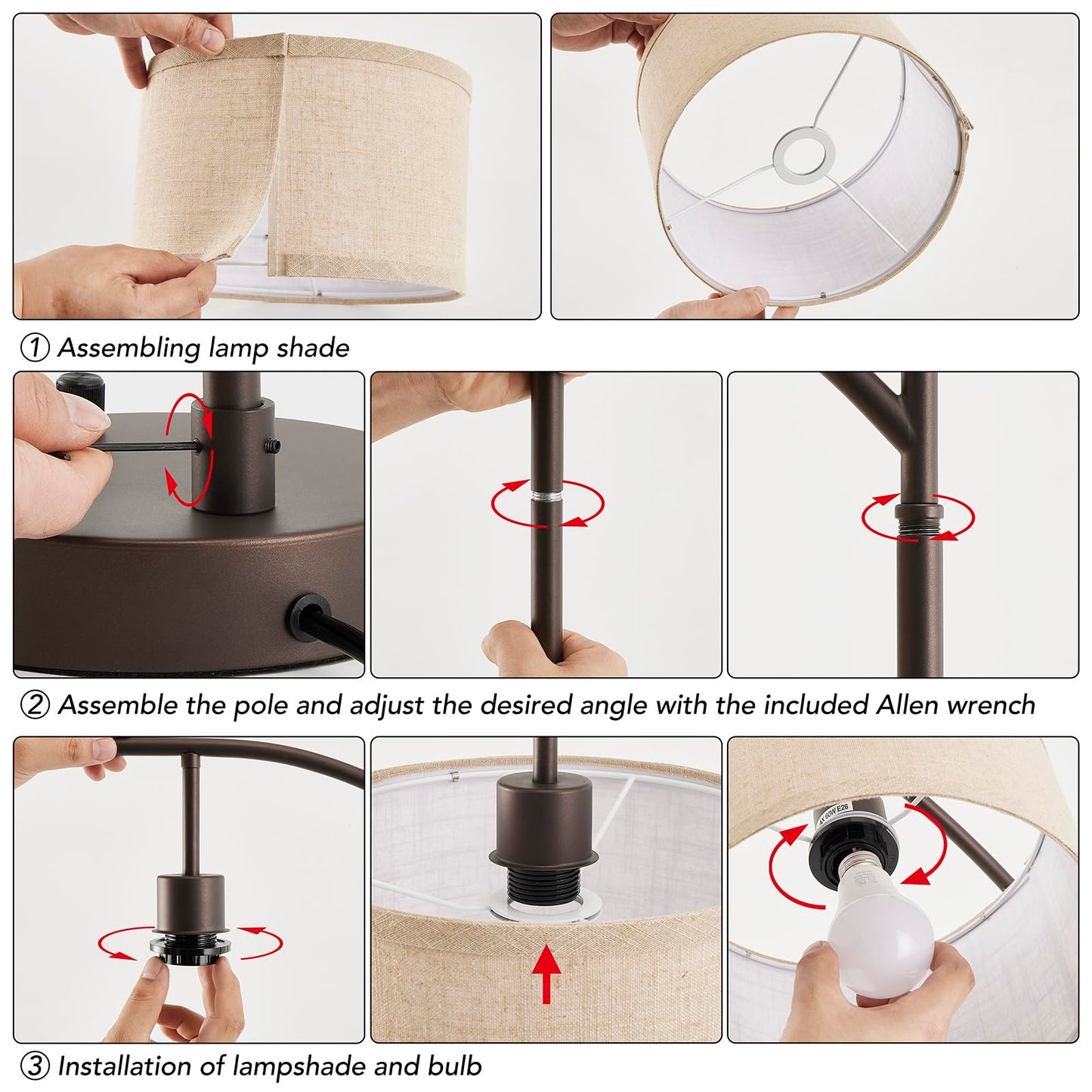 Table Lamp for Living Room Bedroom, 23.5" Table Lamps Set of 2 with USB C+A Ports, Bedside Lamps for Nightstand with Linen Lamp Shades, 2 Dimmable LED Bulbs Included, Black