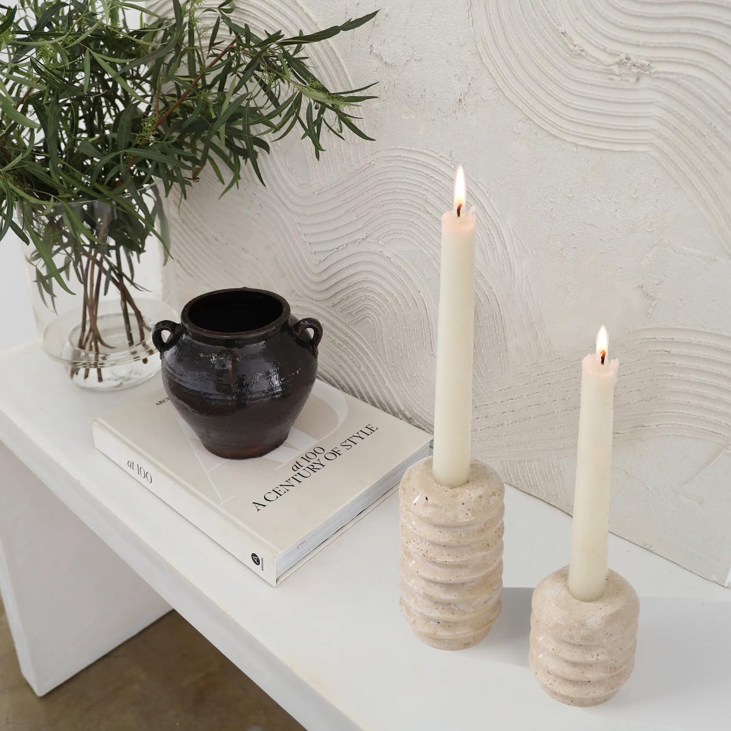 Vixdonos Marble Candle Holder Set of 2 Taper Candle Candlestick Mantle Candle Stand for Home Decor,Wedding,Party and Table Centerpieces(Brown)