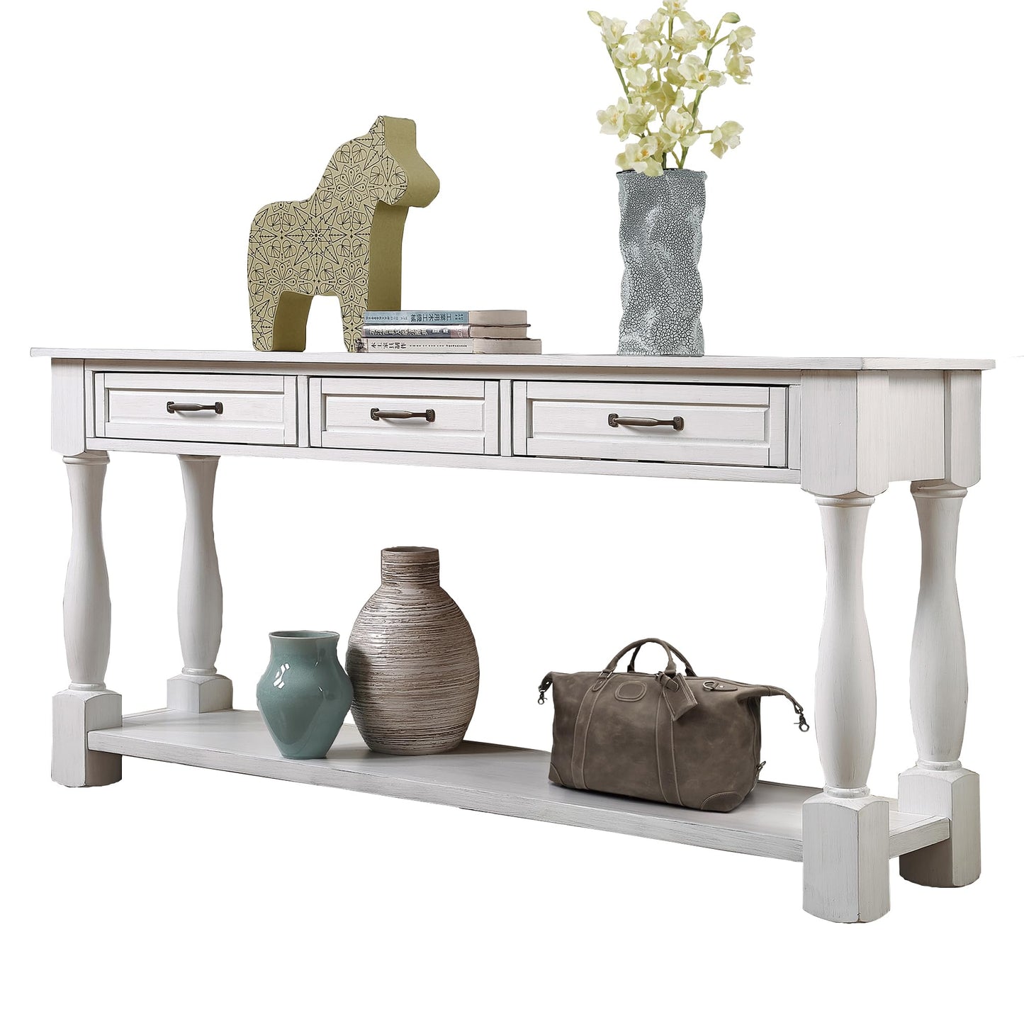 LKTART Solid Wood Console Table for Entryway,Long Sofa Table with 3 Drawers and Bottom Shelf for Hallway,Foyer,Entry,Easy Assembled (63" Light Espresso)