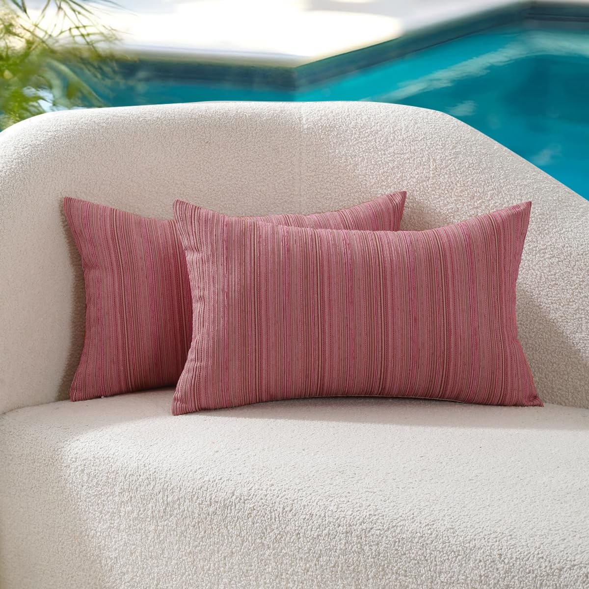 VAKADO Outdoor Waterproof Throw Pillow Covers 18x18 Set of 2 Decorative Outside Patio Furniture Cushion Cases Decor for Garden Bench Porch Couch Tent Chair Stripe Blue