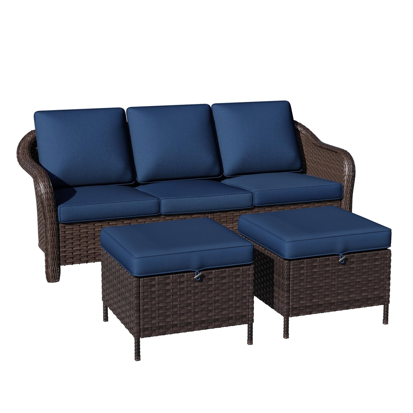 55 inch Outdoor Wicker 2 Seater Sofa, All-Weather Use Patio Rattan Loveseat with Seat and Back Cushion, Ideal for Porch, Backyard, Balcony, Poolside, Blue