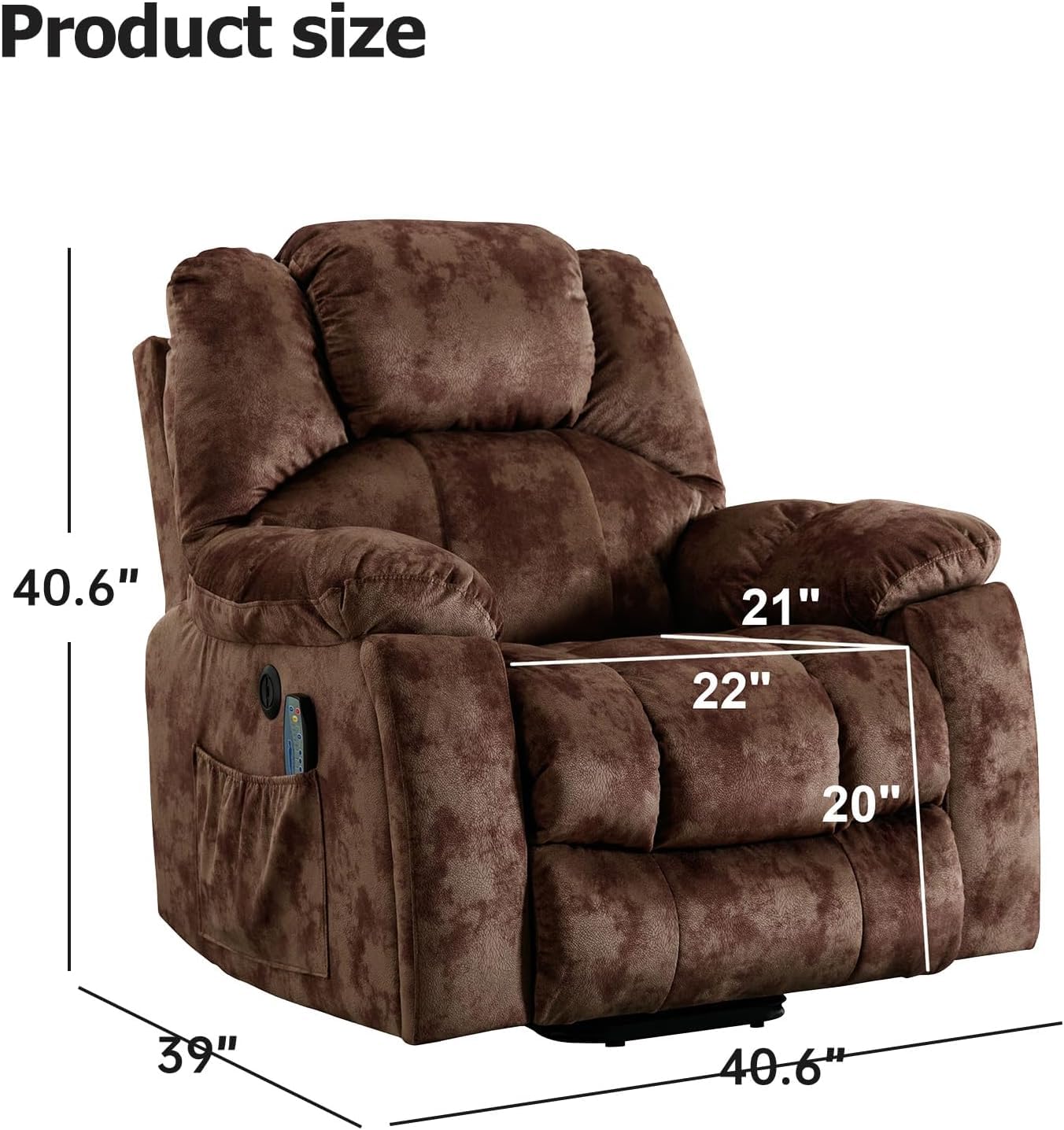IOMOR Large Power Lift Recliner with Massage and Heat for Elderly, Electric Reclining Chair with USB Port, 2 Hidden Cup Holders, Side Pockets (1, Brown)
