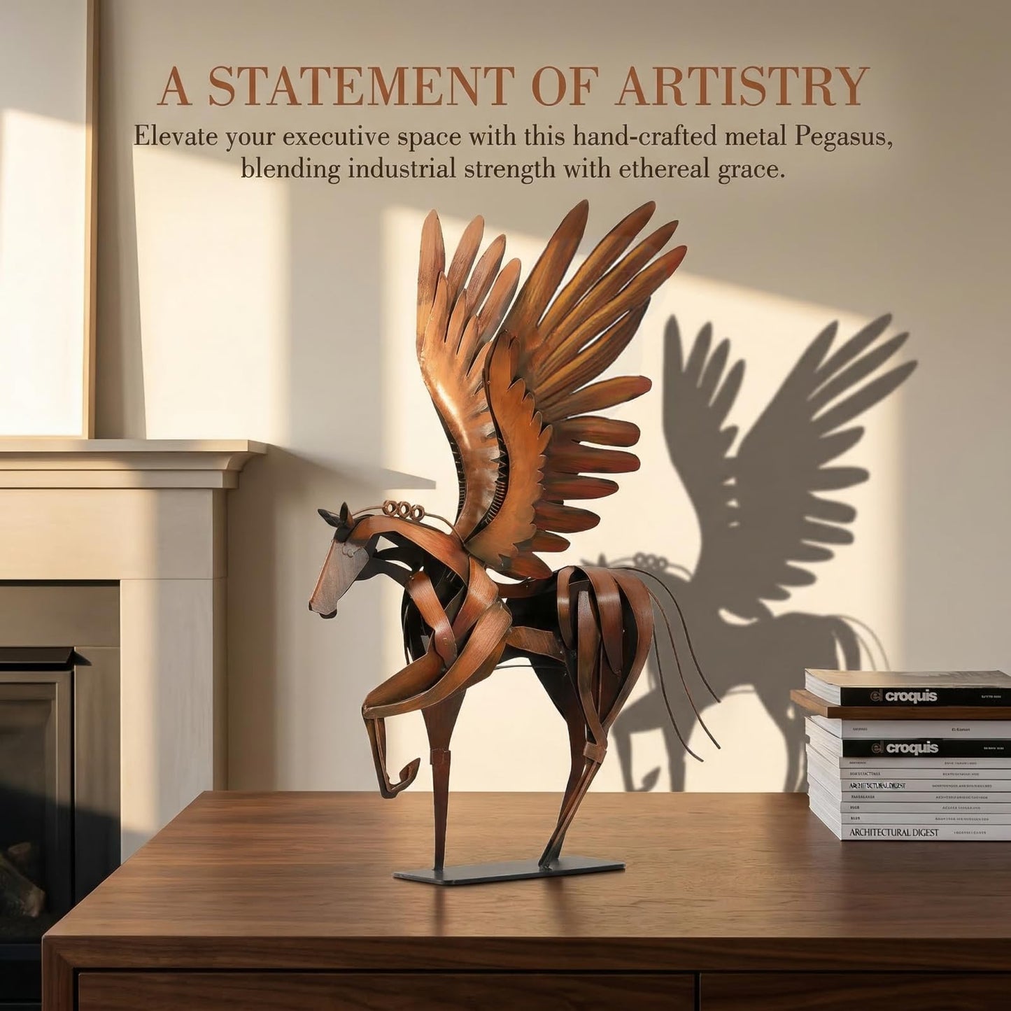 SunBlogs Art Metal Horse Statue Decor, Handmade Strong Modern Horse Sculpture Handicraft, Rustic Metal Statue Decorations Gift for Home Office Desk Figurine (Brown)