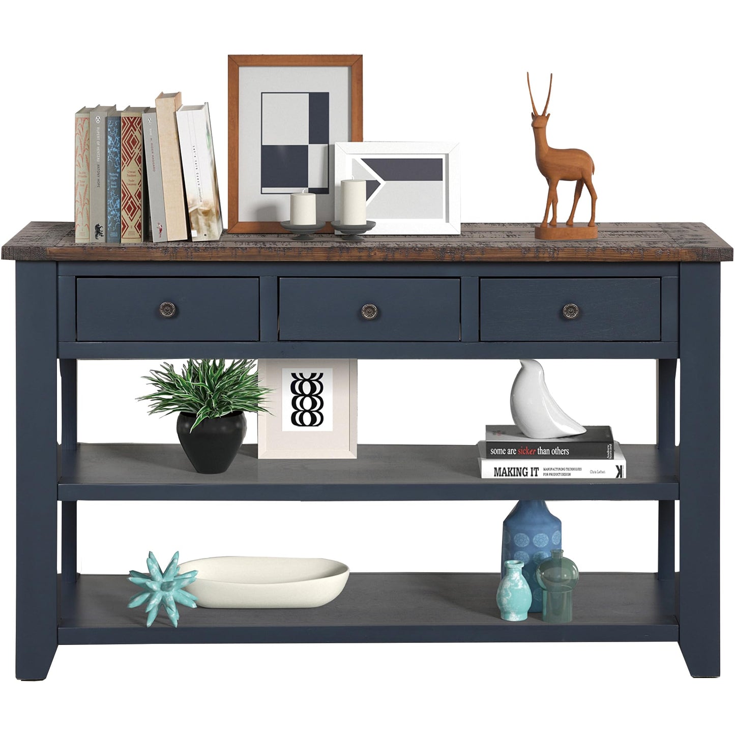 LKTART Solid Wood Console Table, Sofa Table with Storage Drawers and Bottom Shelf, Entryway Table for Entry Hallway Foyer,Easy Assembled (48.8" Green)