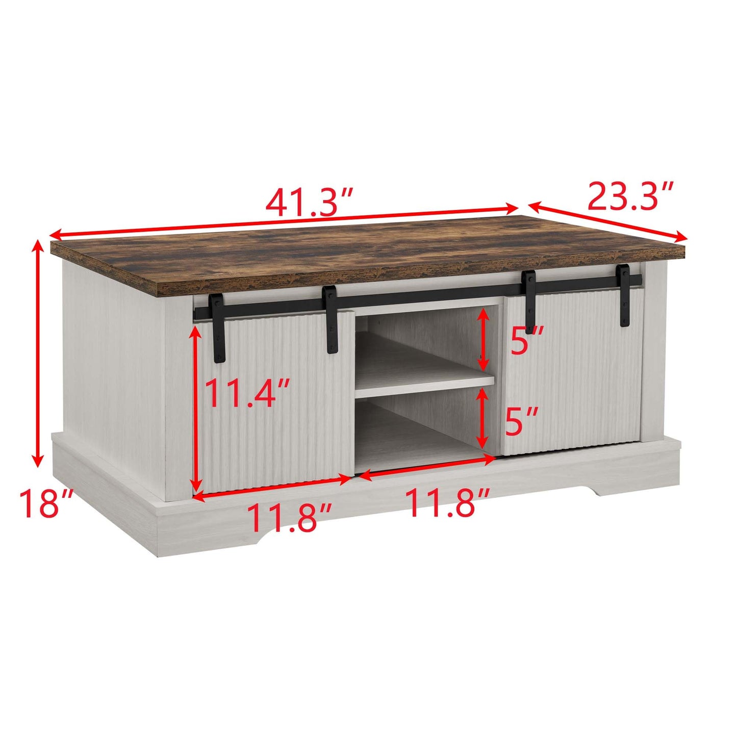 LKTART Farmhouse Coffee Table with Storage and Sliding Barn Door, Rustic Rectangular Center Table for Living Meeting Room,Office (41.3" W x 23.3" D)