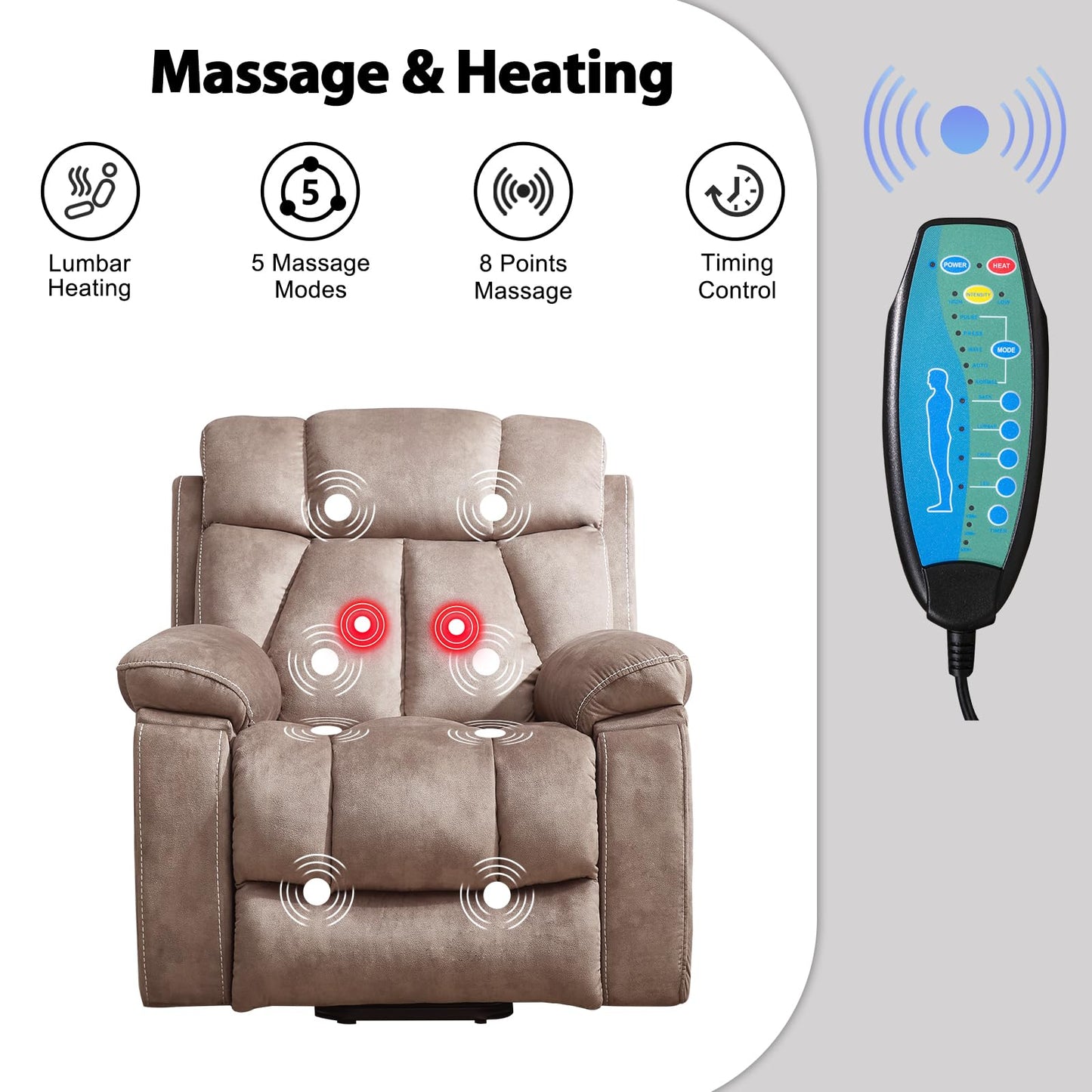 IOMOR Large Power Lift Recliner Chair for Elderly with Massage and Heat, Electric Lift Recliner Single Sofa with with 2 Cup Holders, Side Pocket & USB Charge Port for Living Room (1, Dark Gray)