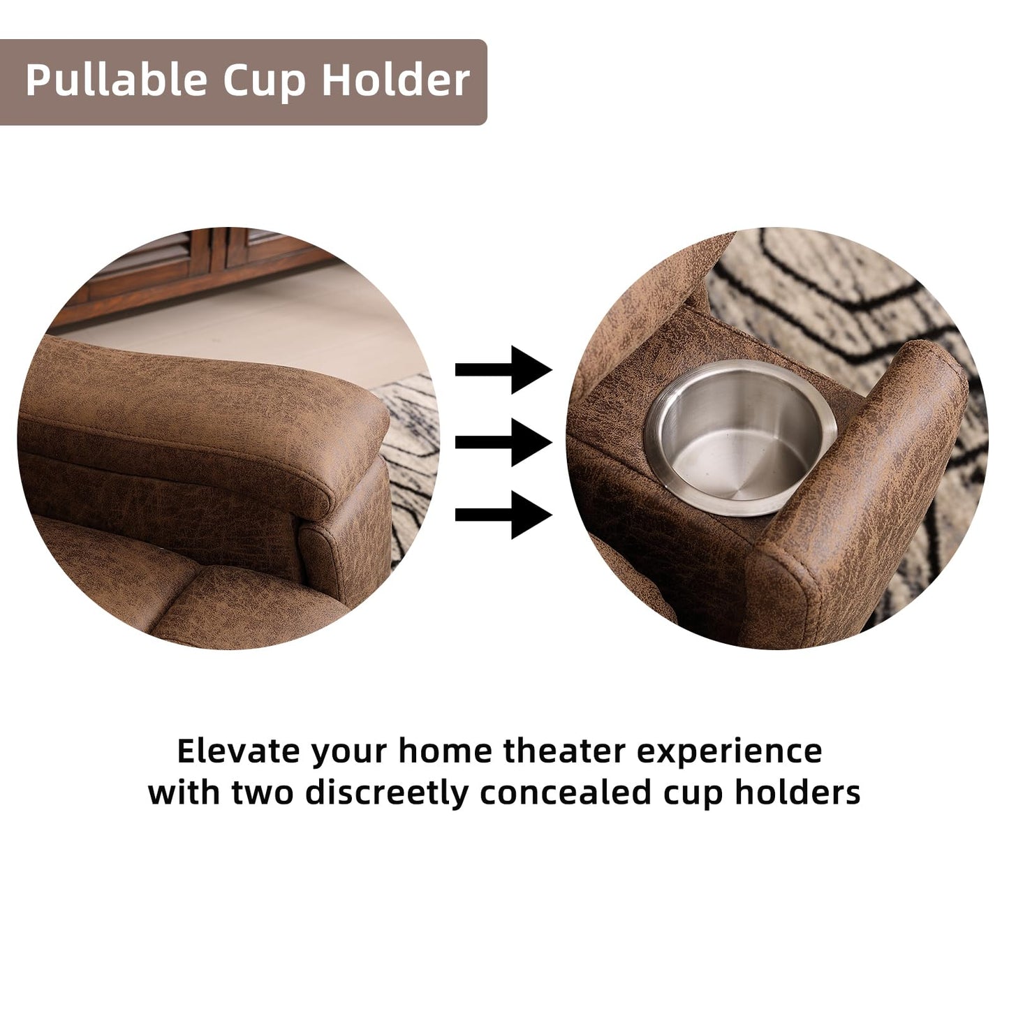 IOMOR Leather Recliner Chair, Manual Recliner Chair for Adults with Overstuffed Arms and Back, Single Sofa Recliner with Cup Holders for Living Room (1, Brown)