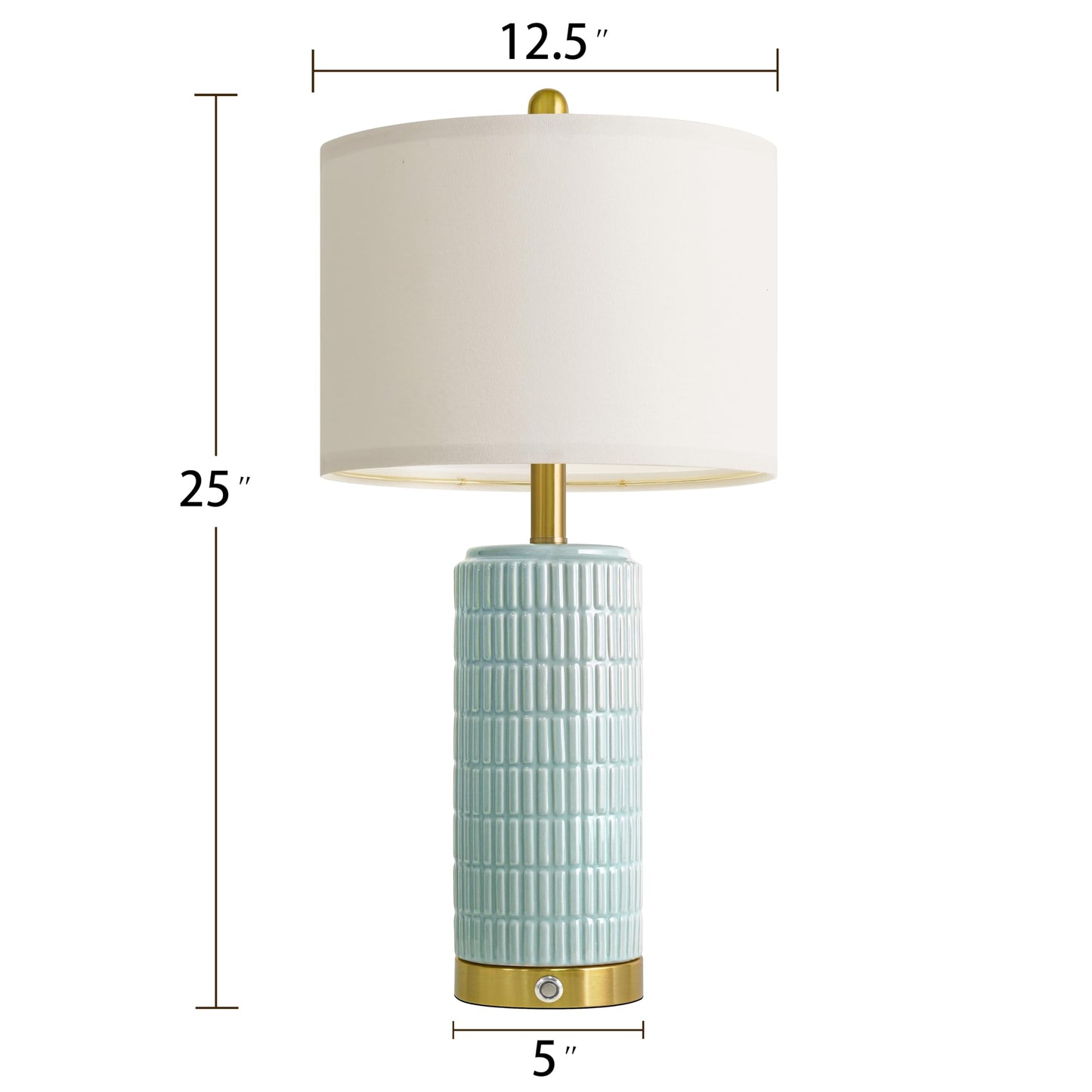 PoKat Touch Bedside Table Lamps with USB Ports for Bedroom Living Room, 25'' Dimmable Nightstand Touch Lamps for Living Room, Modern Ceramic Lamps for Night Stands Bedroom, Office, White and Beige