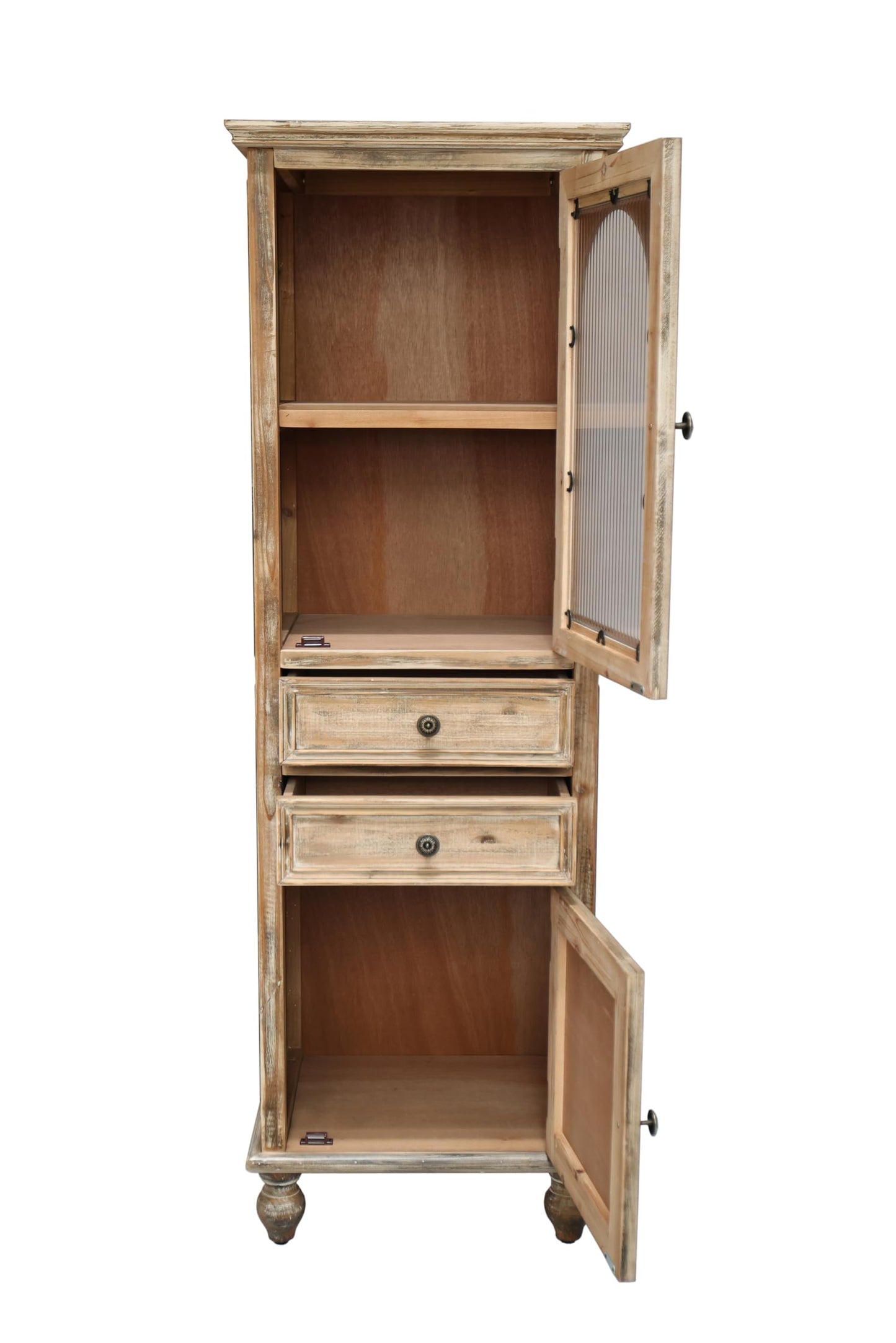 LKTART KTART 55'' Tall Kitchen Pantry Cupboard Storage Cabinet with Shelves & Drawer,French Country Accent Cabinet with Embossed Floral Metal Doors and Solid Wood Frame,Natural Wood