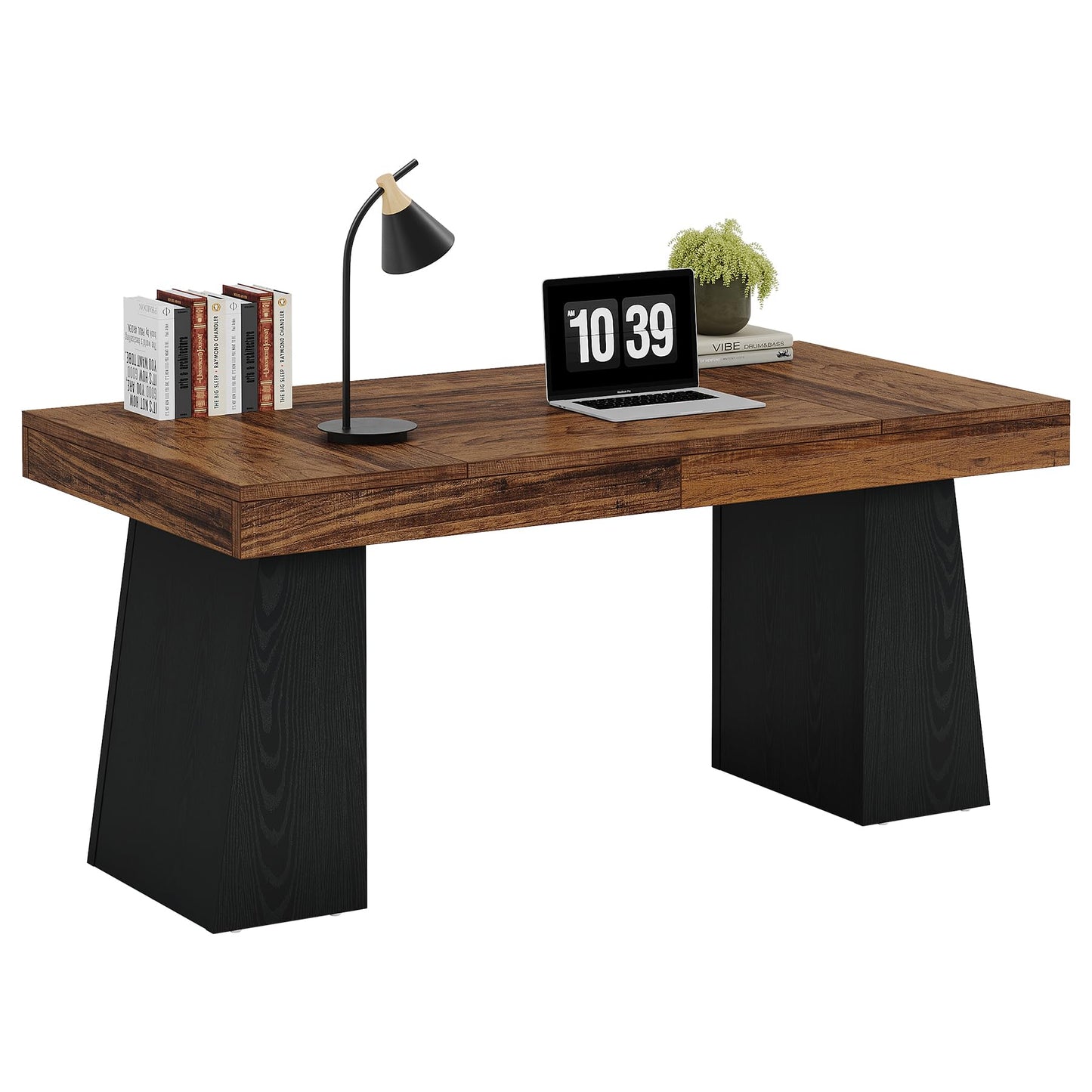 Tribesigns 55" Executive Desk, Wooden Office Desk with Double Pedestal, Modern Simple Computer Writing Table for Home Office, Light Brown