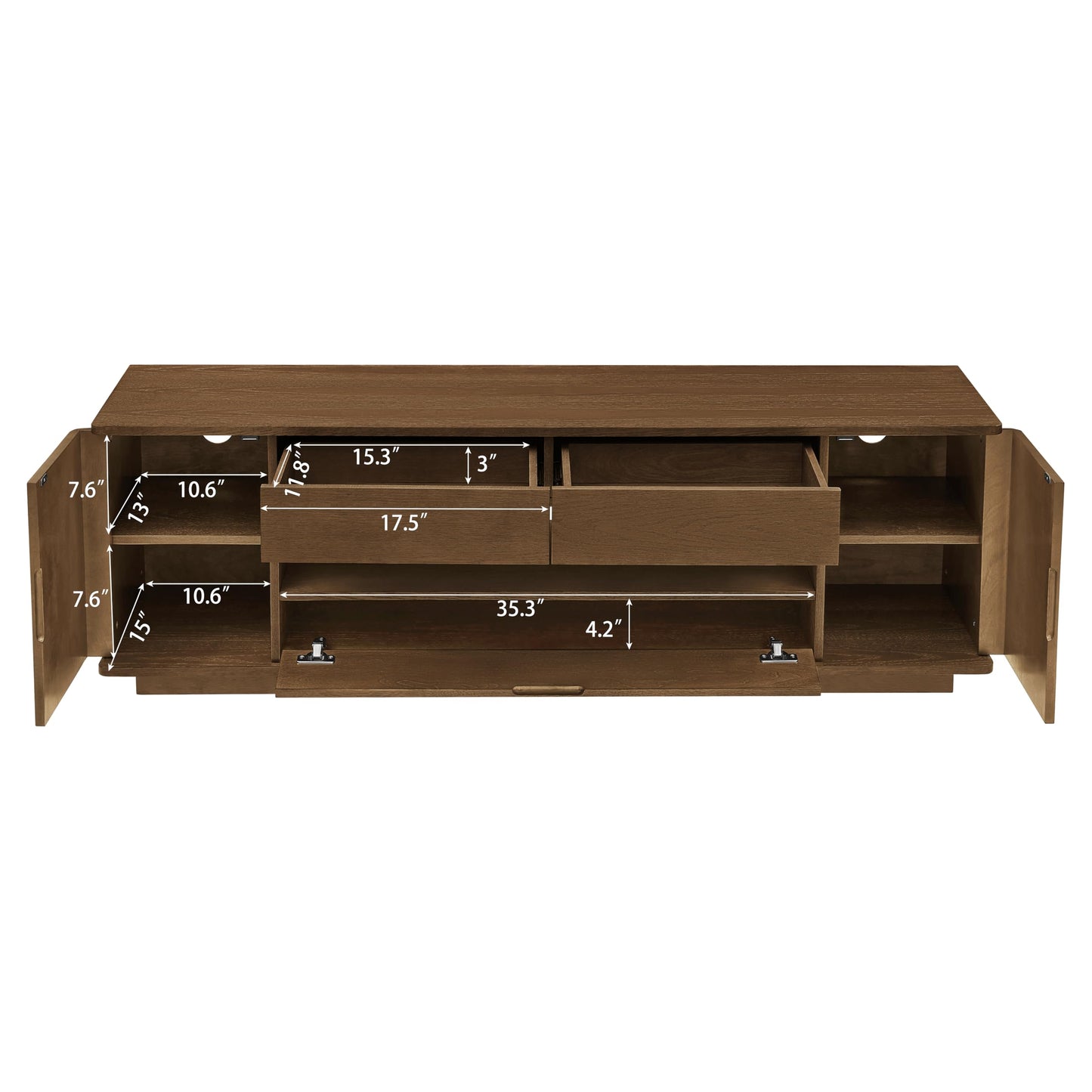 LKTART Mid Century Modern Rattan TV Stand for 65 Inch TV,59" Boho Media Console with Sliding Doors & Open Shelves,Solid Wood Legs for Living Room,Light Walnut