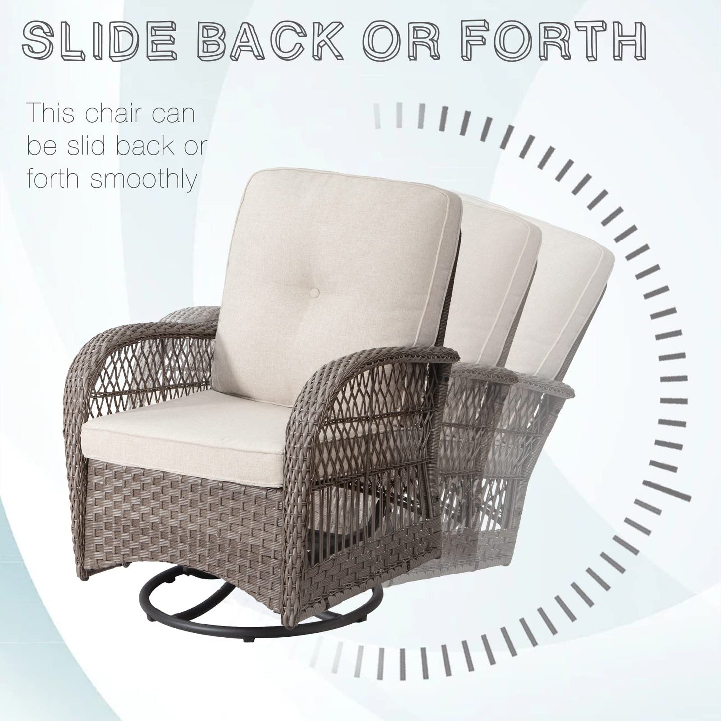 Joyside Patio Bistro Set, 3-Piece Outoodr Wicker Swivel Rocking Chair Set, Outdoor Patio Furniture Chair with Side Coffee Table & Durable Fabric Cushion(Brown/Beige)