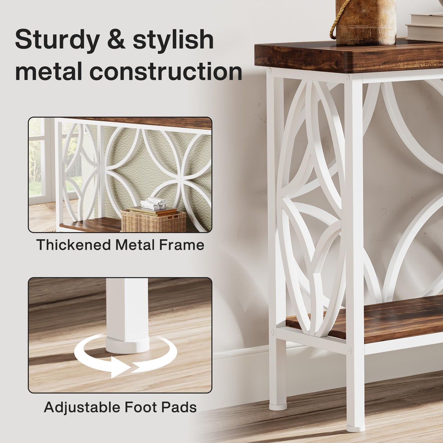 Tribesigns 70.9-Inch Narrow Sofa Table, Industrial Long Sofa Table Behind Couch, Entry Console Table with Storage for Entryway, Living Room, Foyer, Unique Design, Rustic Brown