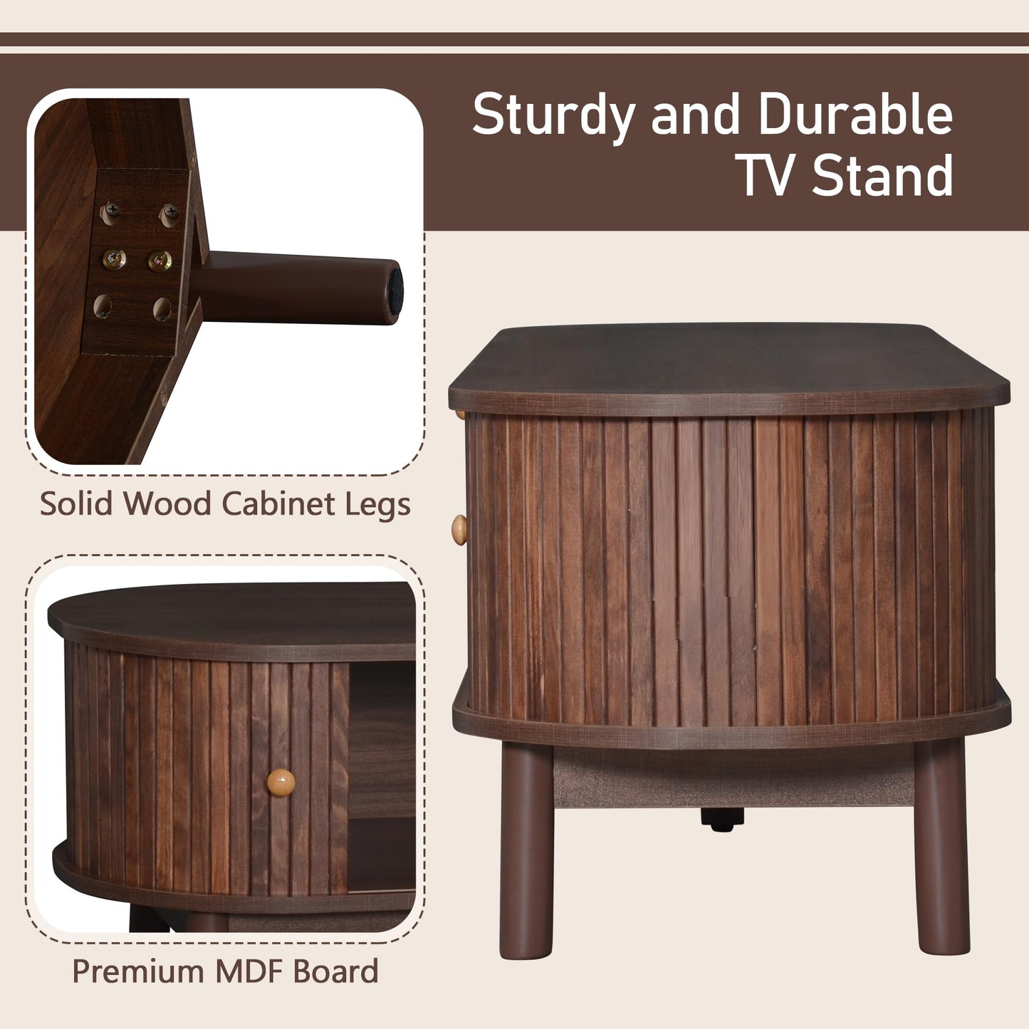 LKTART 67" Mid Century Modern TV Stand for 65/70/75/80" TVs,Entertainment Center with Sliding Doors and Drawers,Media Console for Living Room
