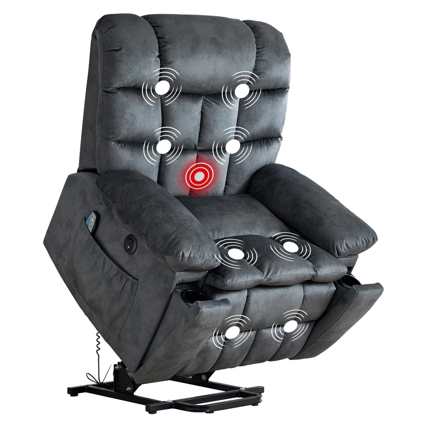 IOMOR Large Power Lift Recliner with Massage and Heat for Elderly, Heavy Duty & Safety Motion Reclining Mechanism, Ergonomic Electric Wider Chair with USB Port, 2 Hidden Cup Holders (1, Brown)