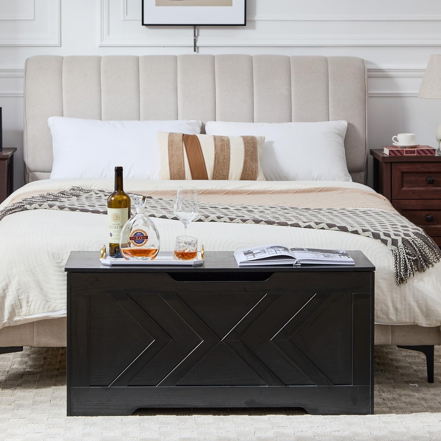 47.2” Storage Bench,Extra Large Wooden Storage Chest with 2 Safety Hinges,entryway Bench,Blanket Storage,Shoe Storage Bench for Entryway,Bedroom,Living Room,Easy Assembly.-Greige