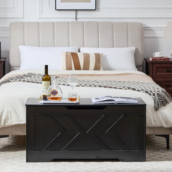 47.2” Storage Bench,Extra Large Wooden Storage Chest with 2 Safety Hinges,entryway Bench,Blanket Storage,Shoe Storage Bench for Entryway,Bedroom,Living Room,Easy Assembly.-Greige