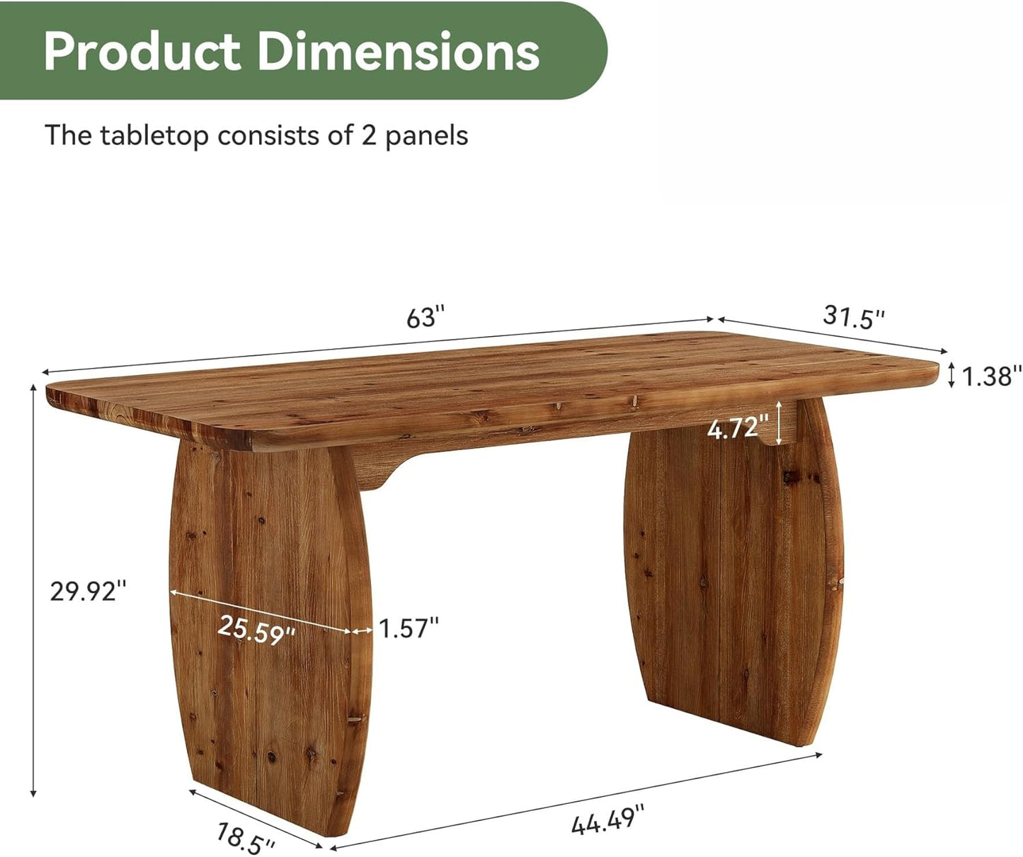 63-Inch Solid Wood Executive Desk, Large Office Computer Desk with Sturdy Wooden Legs, Farmhouse Writing Table Business Workstation for Home Office, Brown