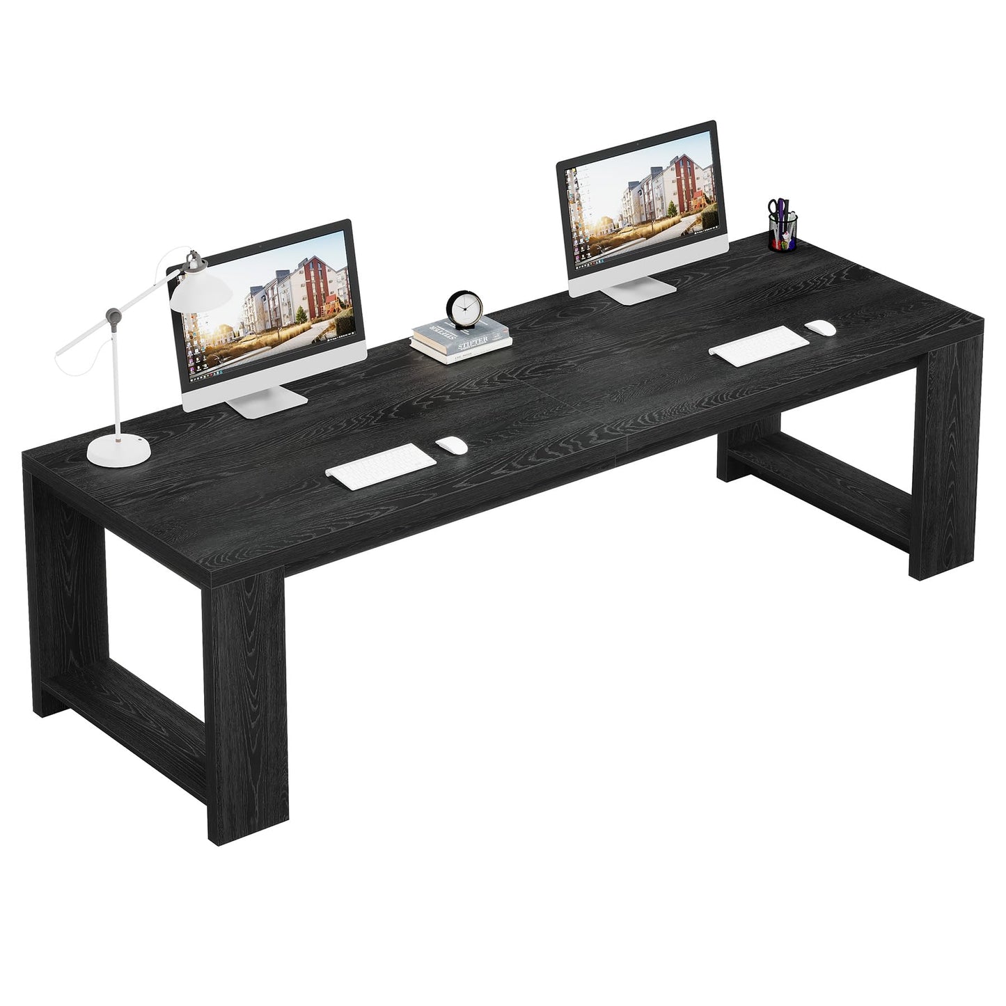 Tribesigns Two Person Desk, 86.6 Inches Extra Long Desk, Double Computer Writing Table, Wood Large Desks Workstation for Home Office, Natural Wood