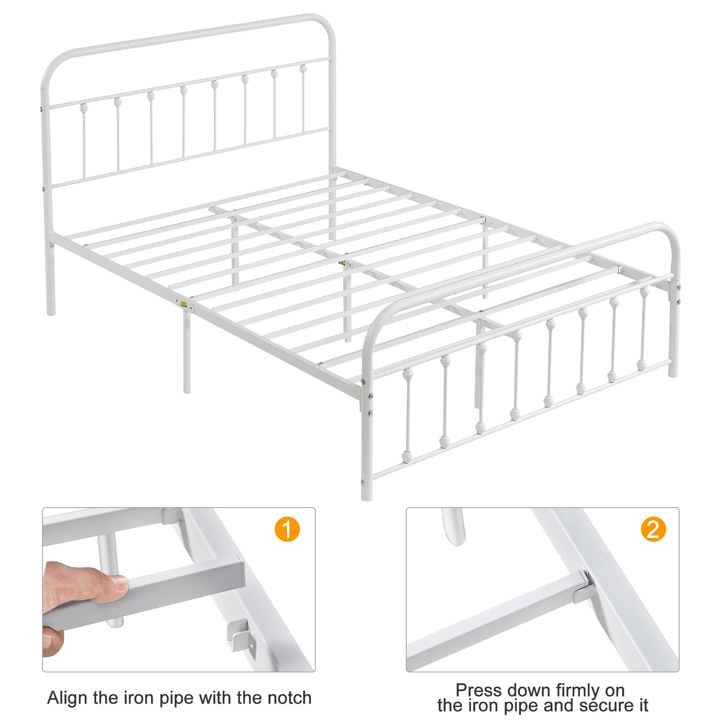 VECELO King Size Victorian Style Metal Bed Frame with Headboard/Mattress Foundation/No Box Spring Needed/Under Bed Storage and Strong Slat Support Purple Bronze
