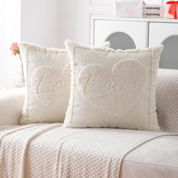 VAKADO Valentine’s Throw Pillow Covers 20x20 Set of 2 White Decoration Heart Valentine’s Day Couch Decorative Home Decor for Bed Sofa Bedroom Office