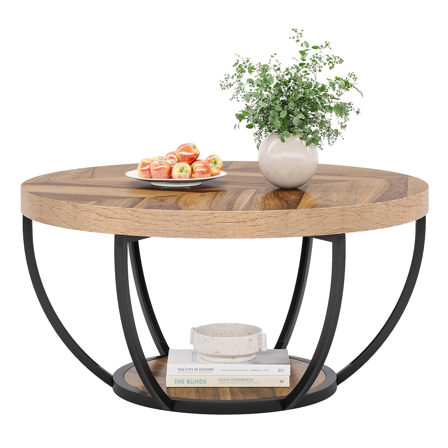 Tribesigns Round Coffee Table, 31.7" Wooden 2-Tier Circle Coffee Table with Storage Shelves, Modern Accent Cocktail Table Center Table for Living Room, Grey