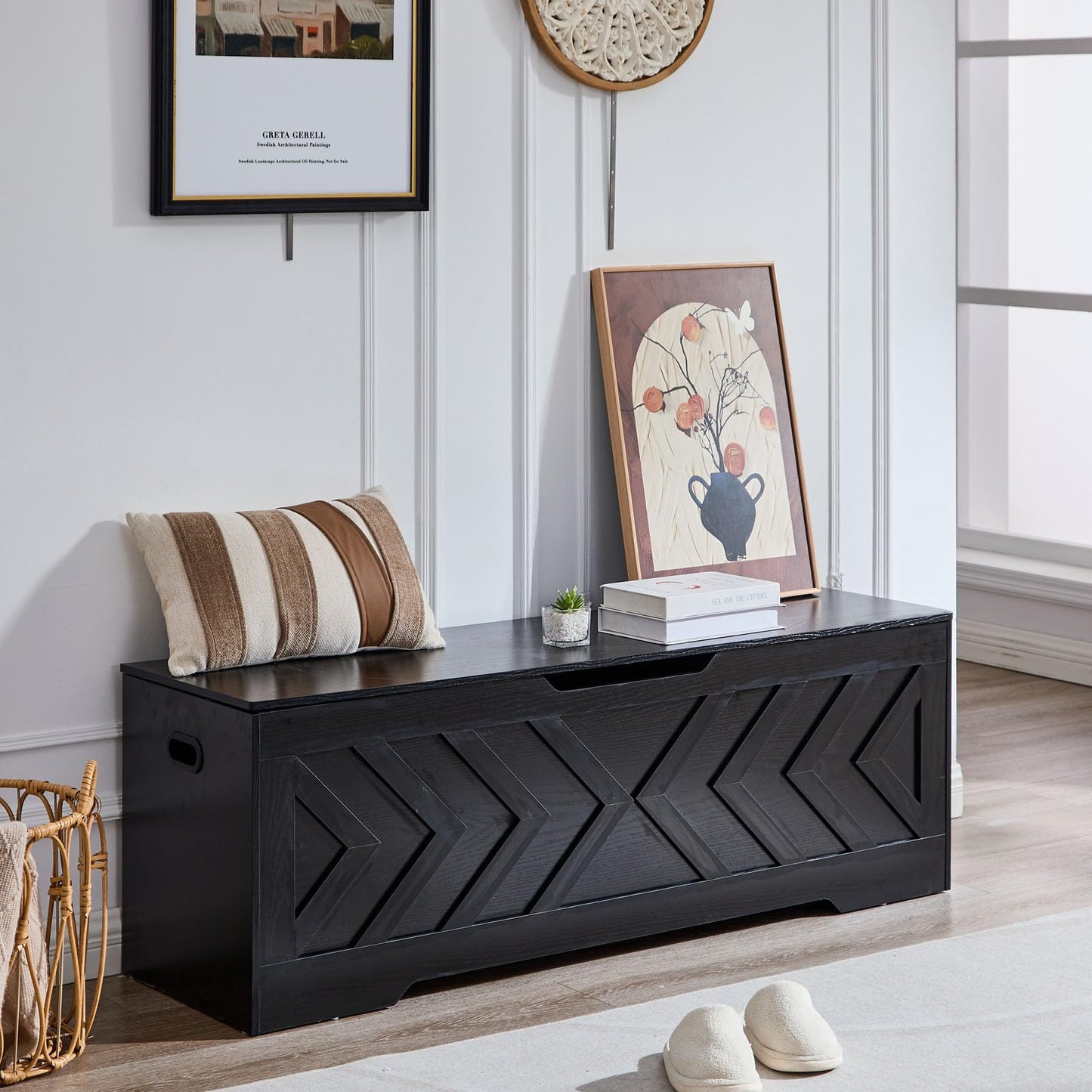 55.1” Storage Bench, Extra Large Entryway Bench with Storage,Storage Chest with 2 Safety Hinges,Blanket Storage,Shoe Storage Chest for Bedroom,Living Room,Easy Assembly. (Greige)