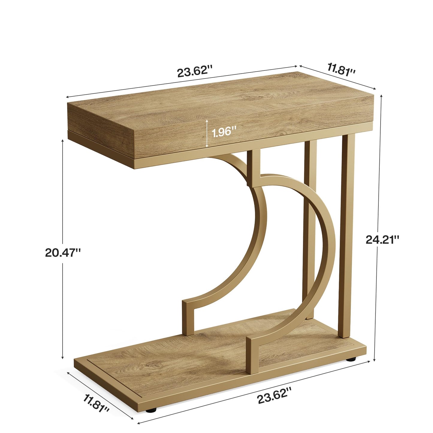 Tribesigns Narrow Side Table for Couch, C Shaped End Table with Metal Frame, Modern Bedside Tables, Small Sofa Tables for Small Spaces, Living Room (1, Brown+Black)