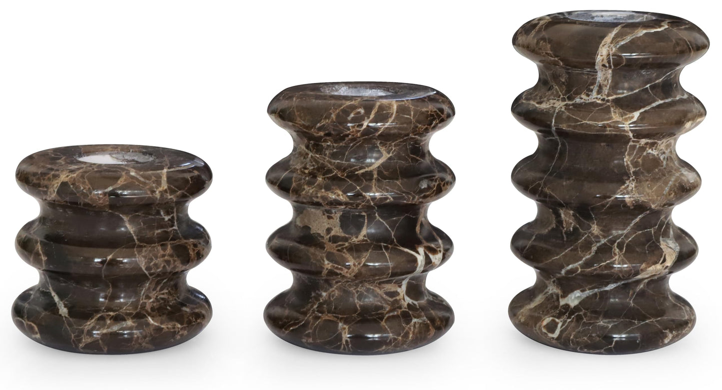 Vixdonos Marble Candle Holder Set of 2 Taper Candle Candlestick Mantle Candle Stand for Home Decor,Wedding,Party and Table Centerpieces(Brown)