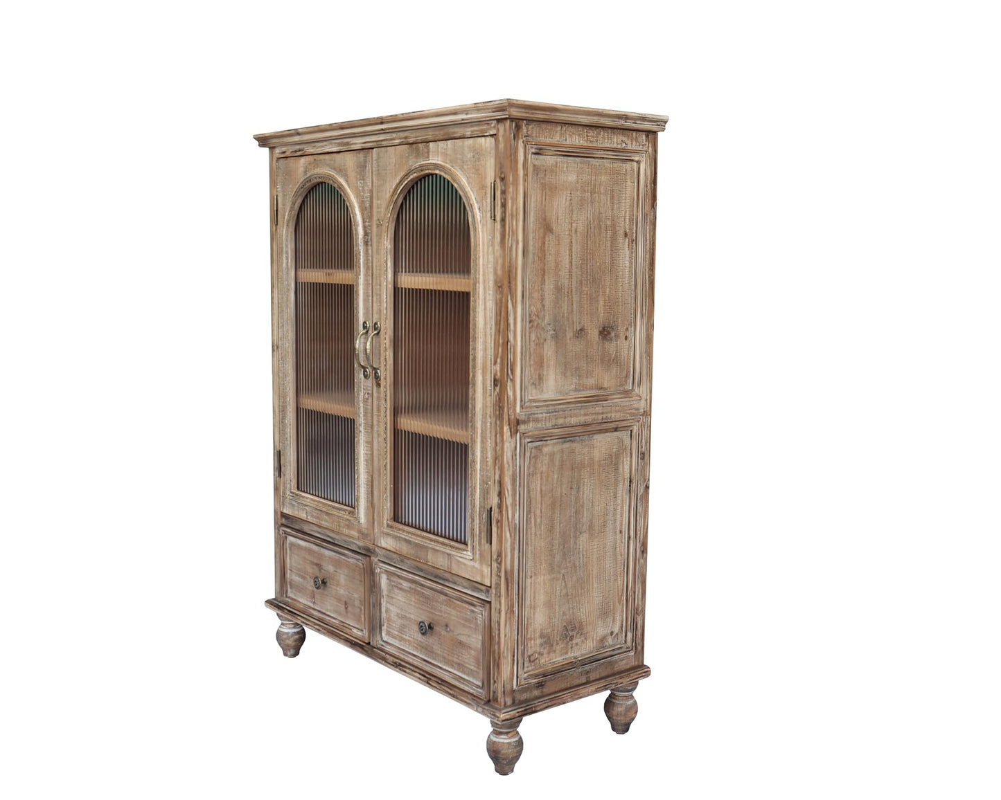 LKTART 60" Farmhouse Sideboard Buffet,Solid Fir Wood Frame with Hollowed-Out Carved Doors,Hand-Distressed Design,Versatile Storage Cabinet for Kitchen, Living Room,Natural Wood