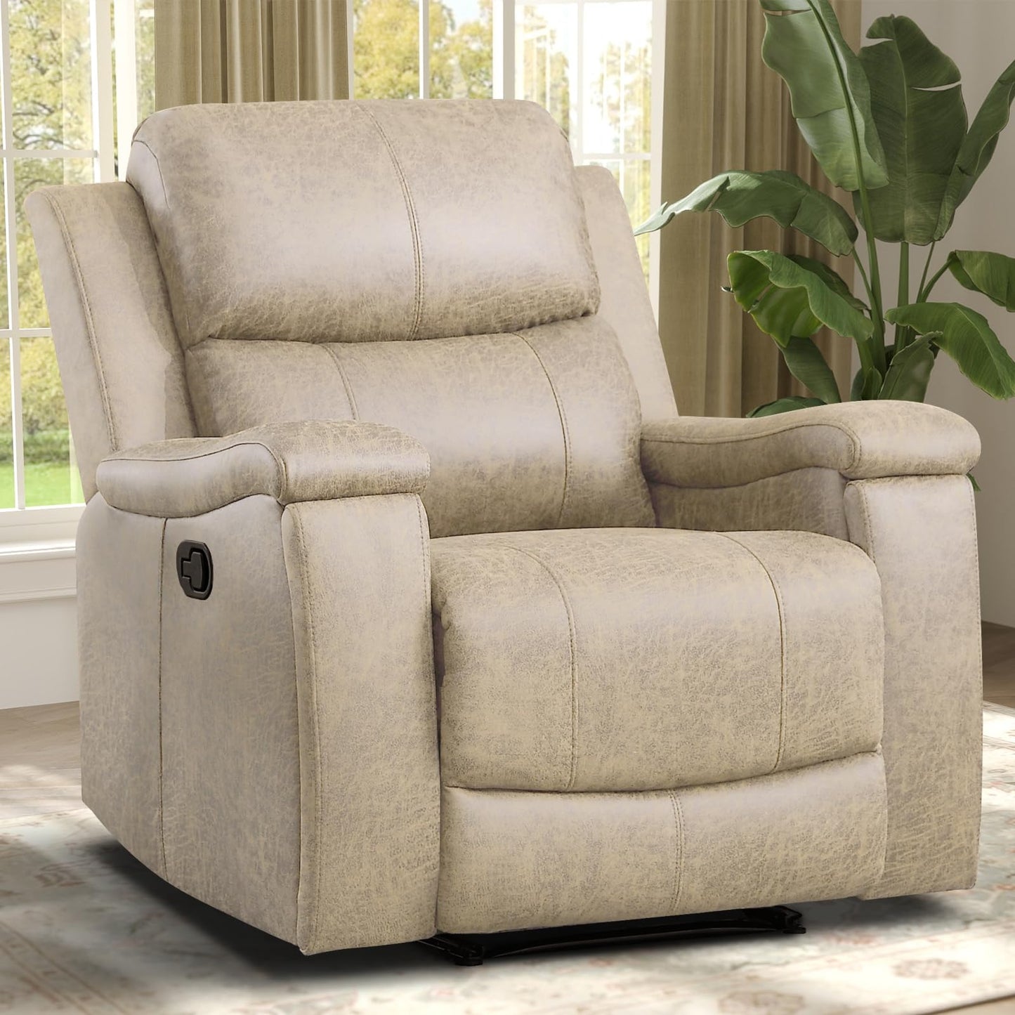 IOMOR Leather Recliner Chair, Manual Recliner Chair for Adults with Overstuffed Arms and Back, Single Sofa Recliner with Cup Holders for Living Room (1, Brown)