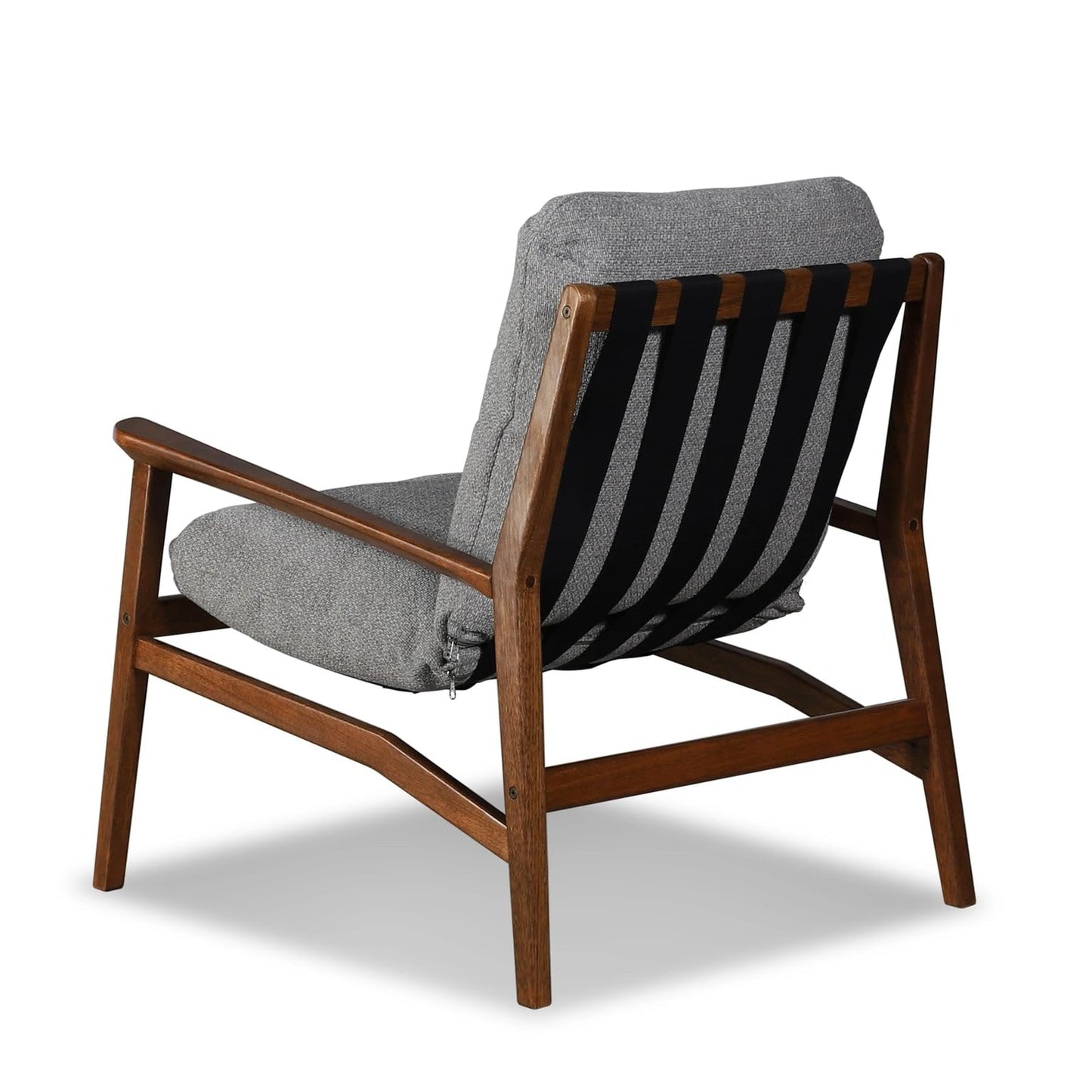 Grain Wood Furniture Solid Wood Mid Century Lounge Chair with Stone Gray Cushions