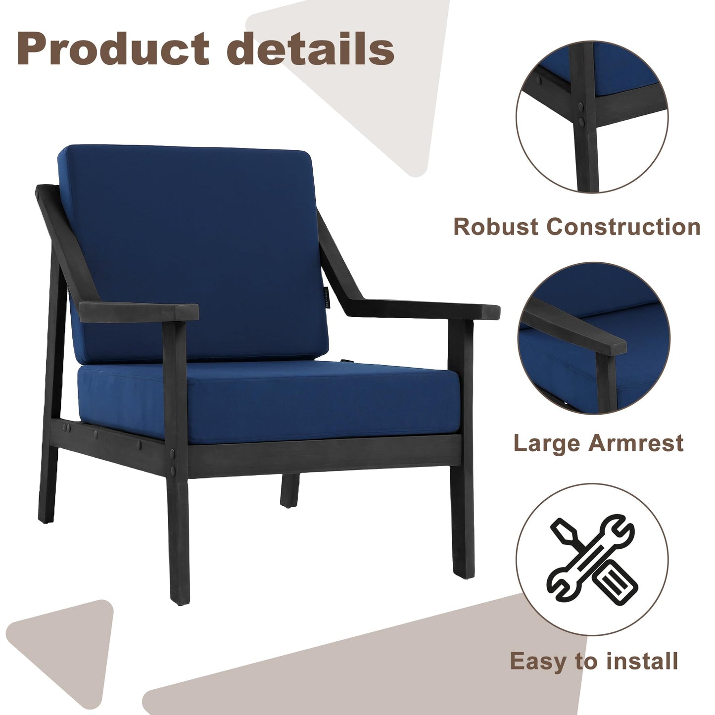 Outdoor Patio Furniture Set, 2 Piece Outdoor Patio Sofa Armchairs with Washable Thick Cushions, All-Weather Solid Wood Patio Bistro Set for Porch, Balcony, Natural Frame & Beige Cushion
