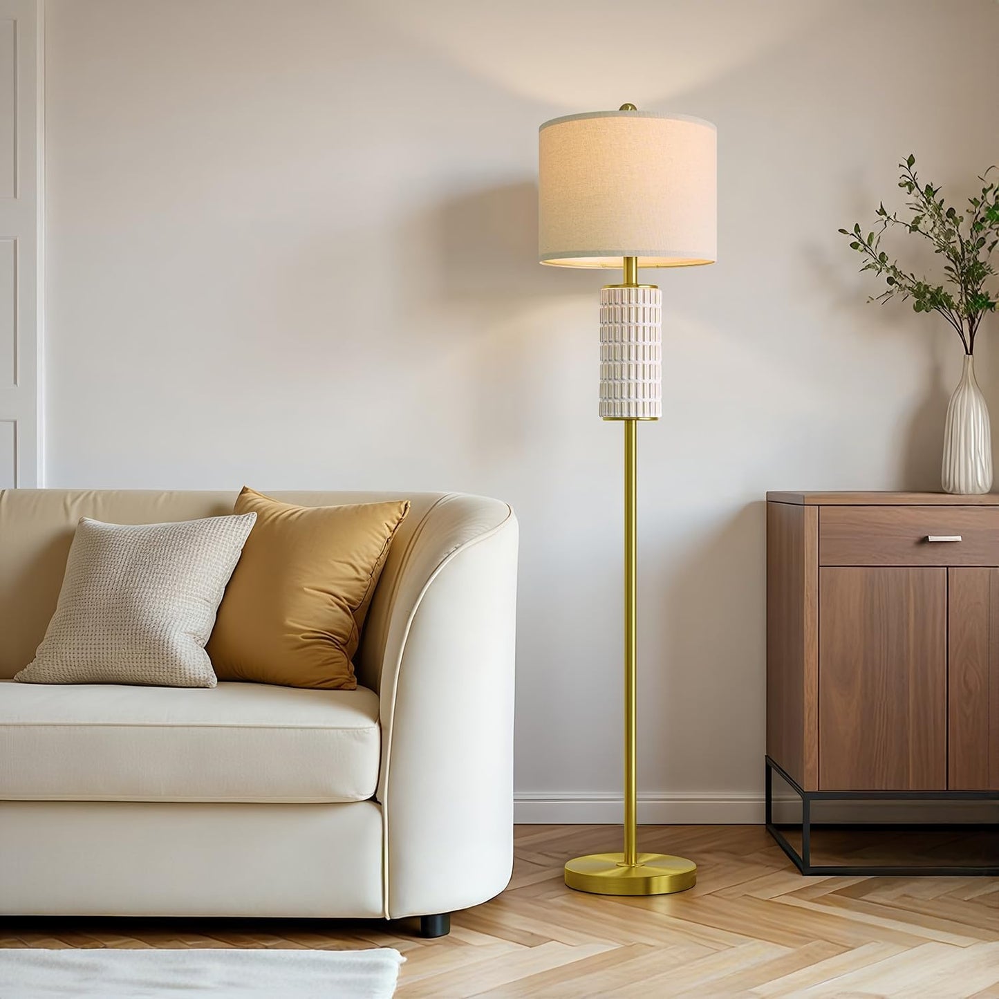 PoKat 64'' Gold Ceramic Floor Lamp for Living Room Bedroom and 23'' Ceramic Table Lamps Set of 2