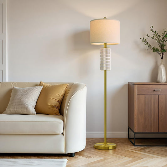 PoKat 64'' Gold Ceramic Floor Lamp for Living Room Bedroom and 23'' Ceramic Table Lamps Set of 2
