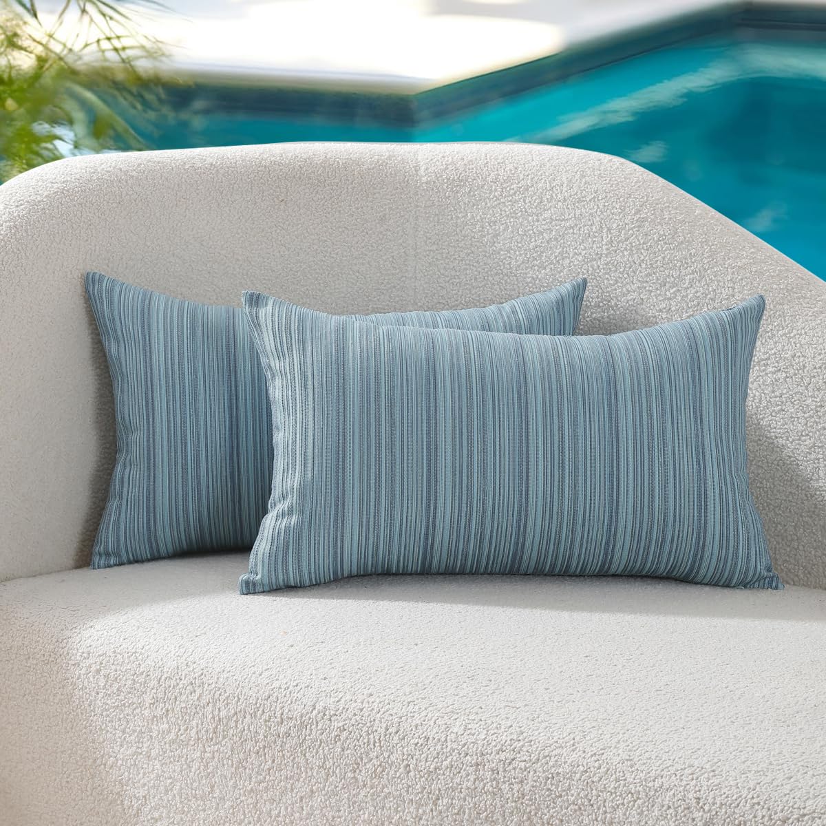 VAKADO Outdoor Waterproof Throw Pillow Covers 18x18 Set of 2 Decorative Outside Patio Furniture Cushion Cases Decor for Garden Bench Porch Couch Tent Chair Stripe Blue
