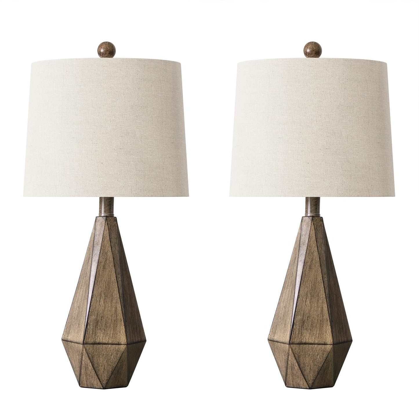 PoKat 20.25" Retro Farmhouse Table Lamp Set of 2 - Living Room & Bedroom Rustic Linen Bedside Nightstand Lamps for Kids, Study, Office - Resin, Suitable for Small Places