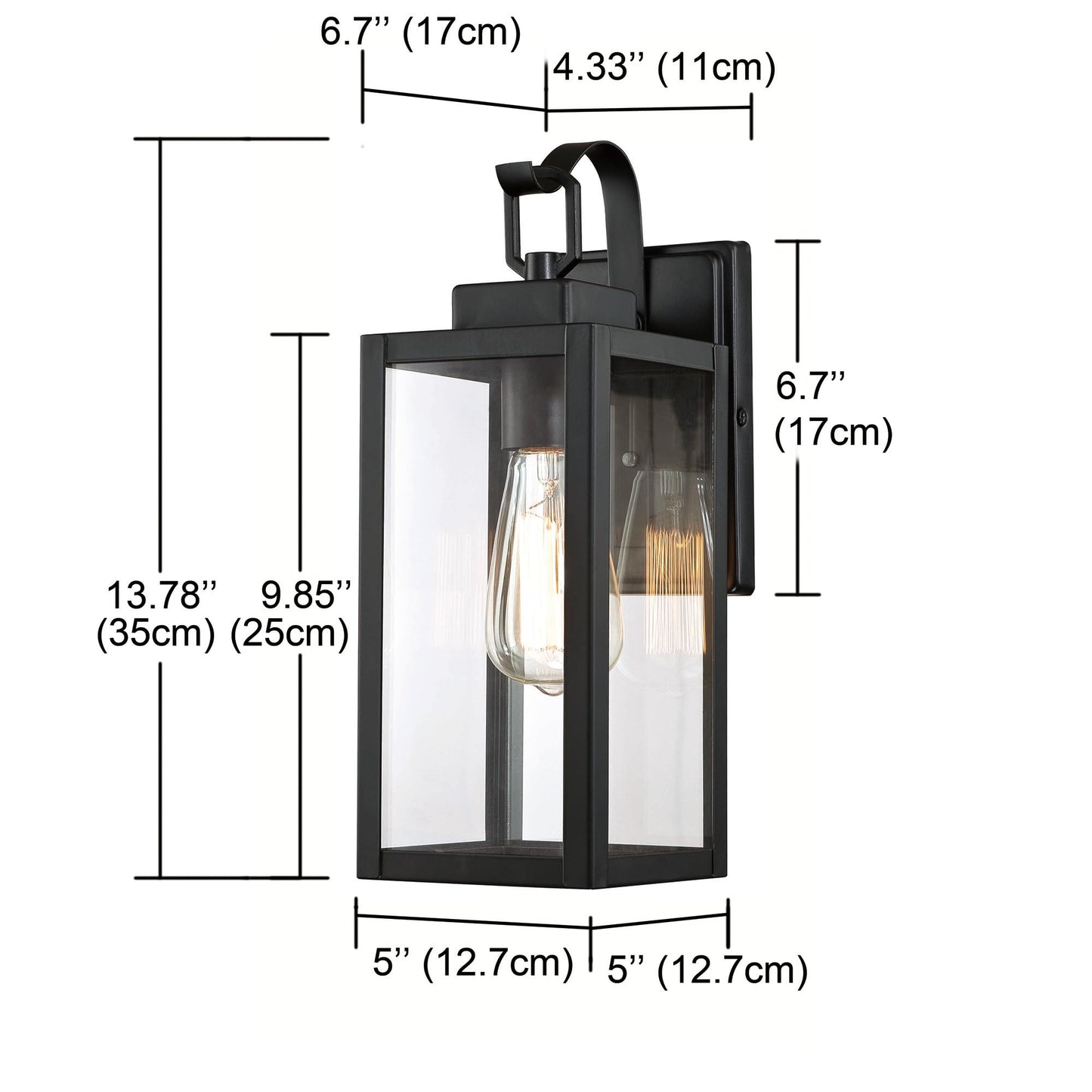 18 Inch Dusk to Dawn Outdoor Wall Light Fixtures, Large Exterior Waterproof Light Fixtures, Black Modern Porch Lights with E26 Sockets & Glass Shades, Wall Sconces for Patio, Garage, Front Door