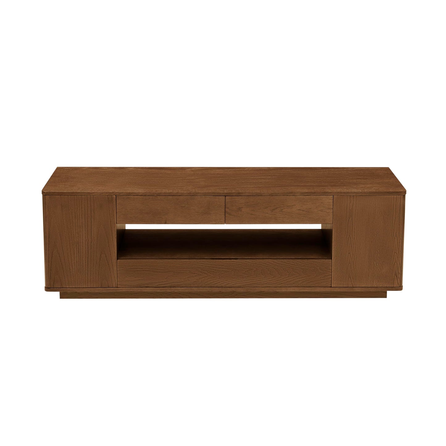 LKTART Mid Century Modern Rattan TV Stand for 65 Inch TV,59" Boho Media Console with Sliding Doors & Open Shelves,Solid Wood Legs for Living Room,Light Walnut