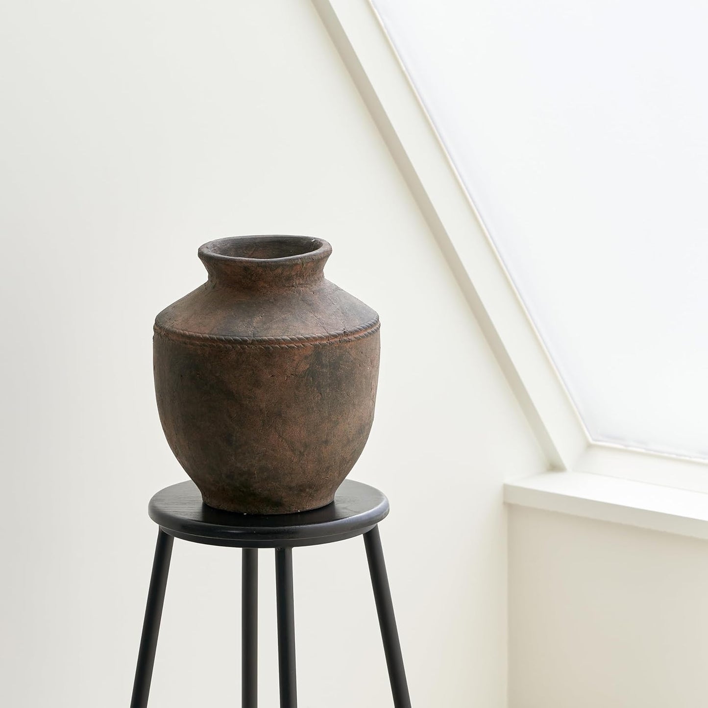 LB2 Ceramic Rustic Vase, 13.6" Tall Zen Style Terra Cotta Pitcher, Distressed Farmhouse Decor, Pottery Decorative Flower Vase for Home, Table, Living Room