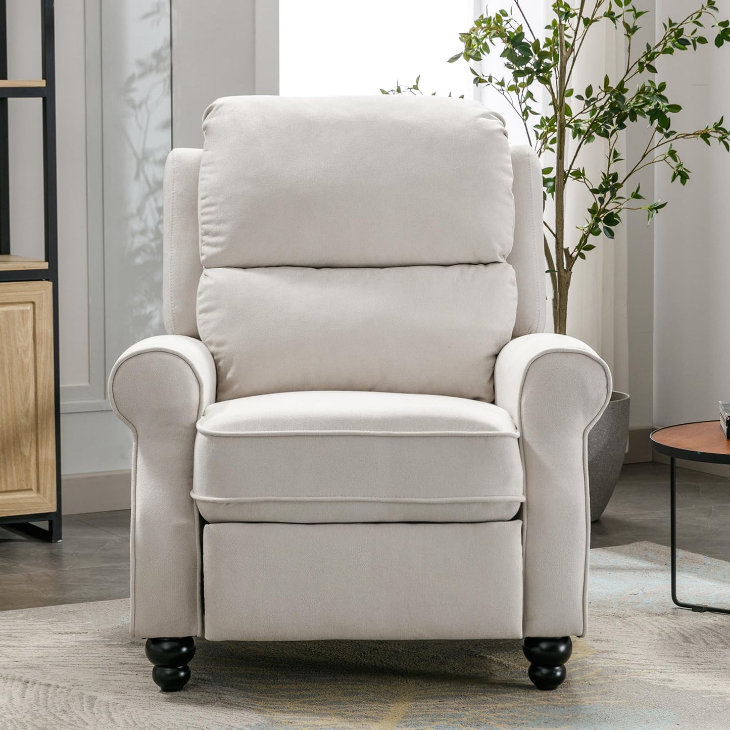IOMOR Push Back Recliner Chair Faux Leather Lounge Armchair with Rivet Decoration Wingback Single Sofa Chair with Padded Seat Solid Wood Legs for Living Room, Comfy Upholstered, Red Brown