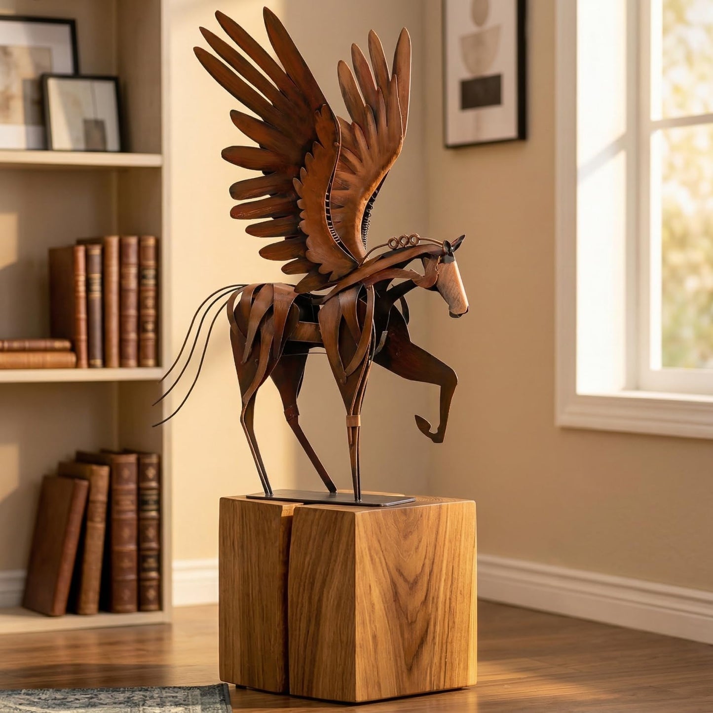 SunBlogs Art Metal Horse Statue Decor, Handmade Strong Modern Horse Sculpture Handicraft, Rustic Metal Statue Decorations Gift for Home Office Desk Figurine (Brown)