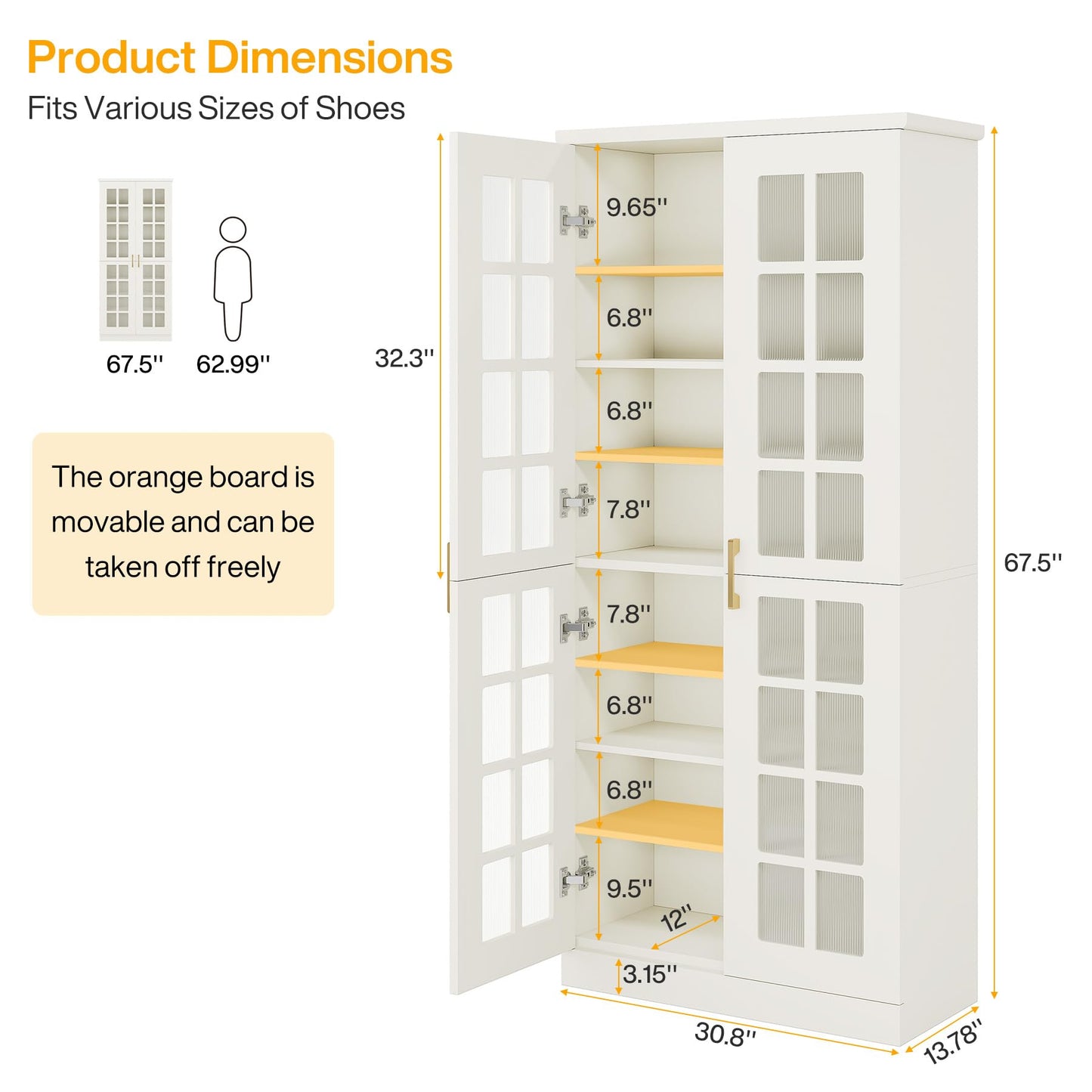 Tribesigns Tall Shoe Cabinet with Doors, 8-Tier Shoe Storage with Adjustable Shelves, Modern Shoe Organizer Shoe Rack Cabinet for Entryway, Hallway, Closet, Living Room, Rustic Brown