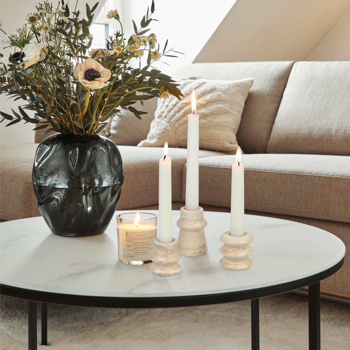 Vixdonos Marble Candle Holder Set of 2 Taper Candle Candlestick Mantle Candle Stand for Home Decor,Wedding,Party and Table Centerpieces(Brown)