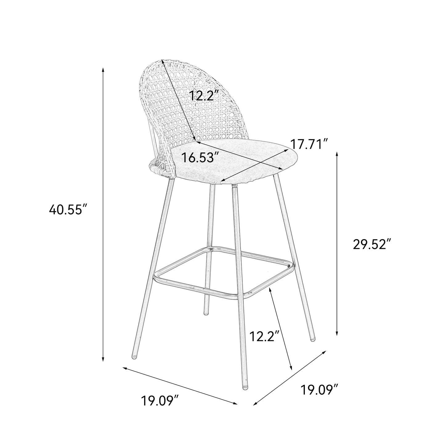 28.7" Swivel Bar Stools Set of 2, Mid Century Modern Counter Height Barstools with Rattan Backrest, Upholstered Chenille Armless Bar Chair Island Stools for Kitchen Island, Bar, Beige