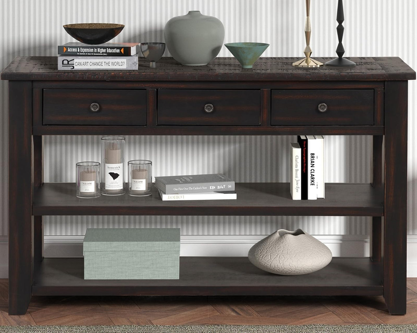 LKTART Solid Wood Console Table, Sofa Table with Storage Drawers and Bottom Shelf, Entryway Table for Entry Hallway Foyer,Easy Assembled (48.8" Green)